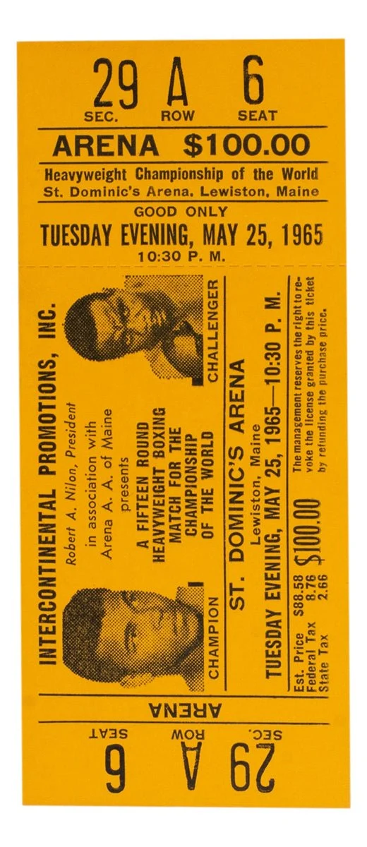 1965 Muhammad Ali Vs Sonny Liston Phantom Punch Boxing Match Orange Full Ticket - Image 2