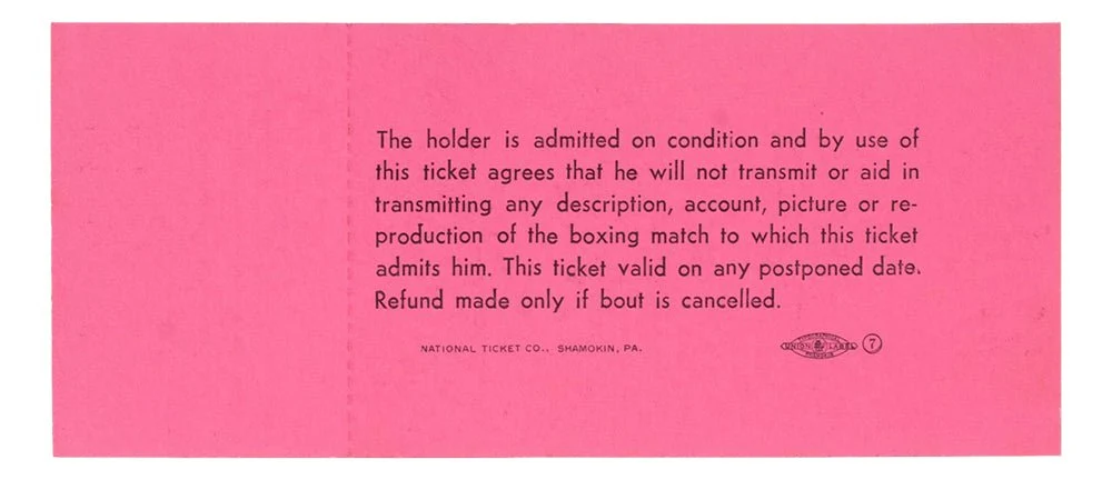 1965 Muhammad Ali Vs Sonny Liston Phantom Punch Boxing Match Pink Full Ticket - Image 3
