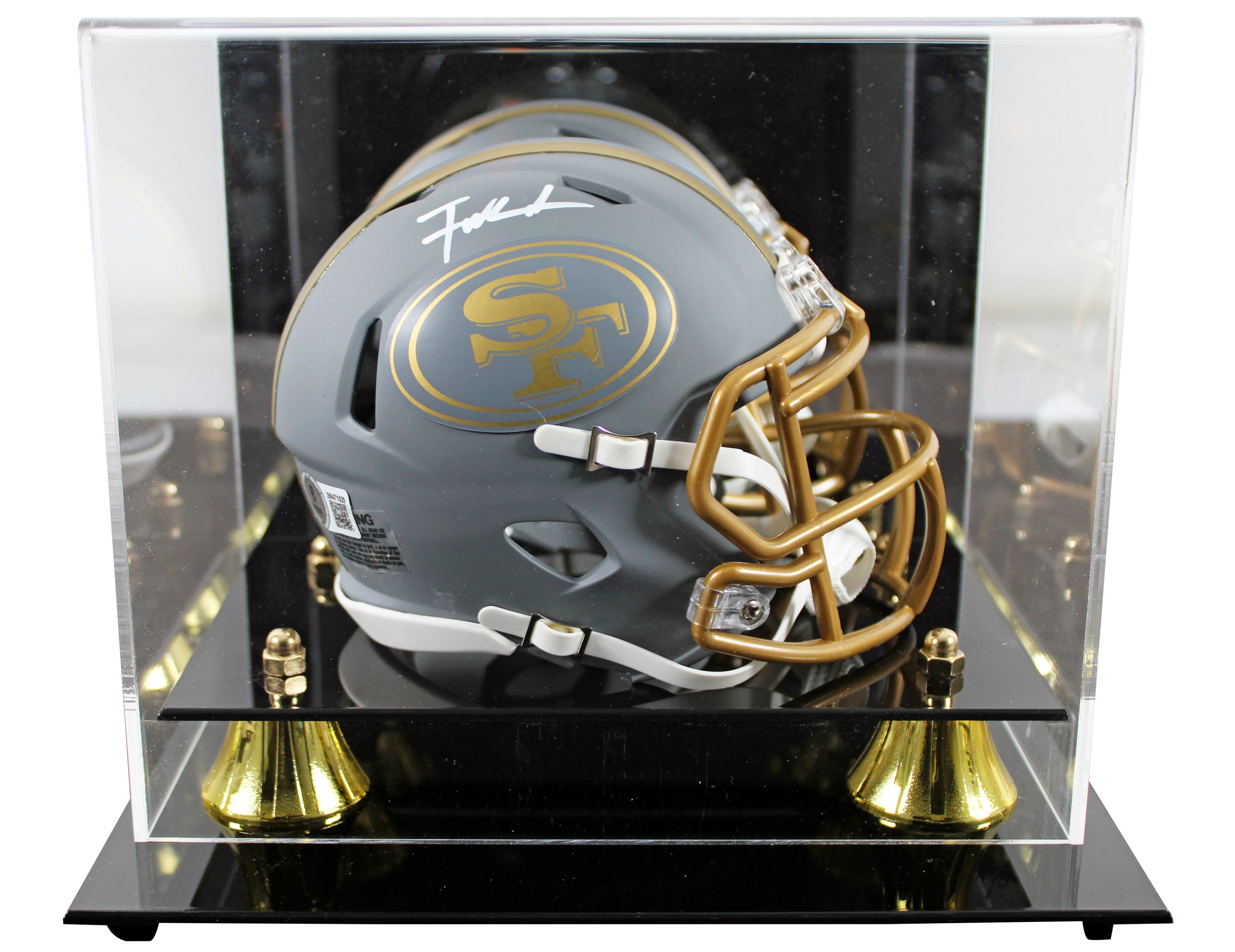 49ers Frank Gore Signed Slate Speed Mini Helmet W/ Case w/ White Sig BAS Witness - Image 2