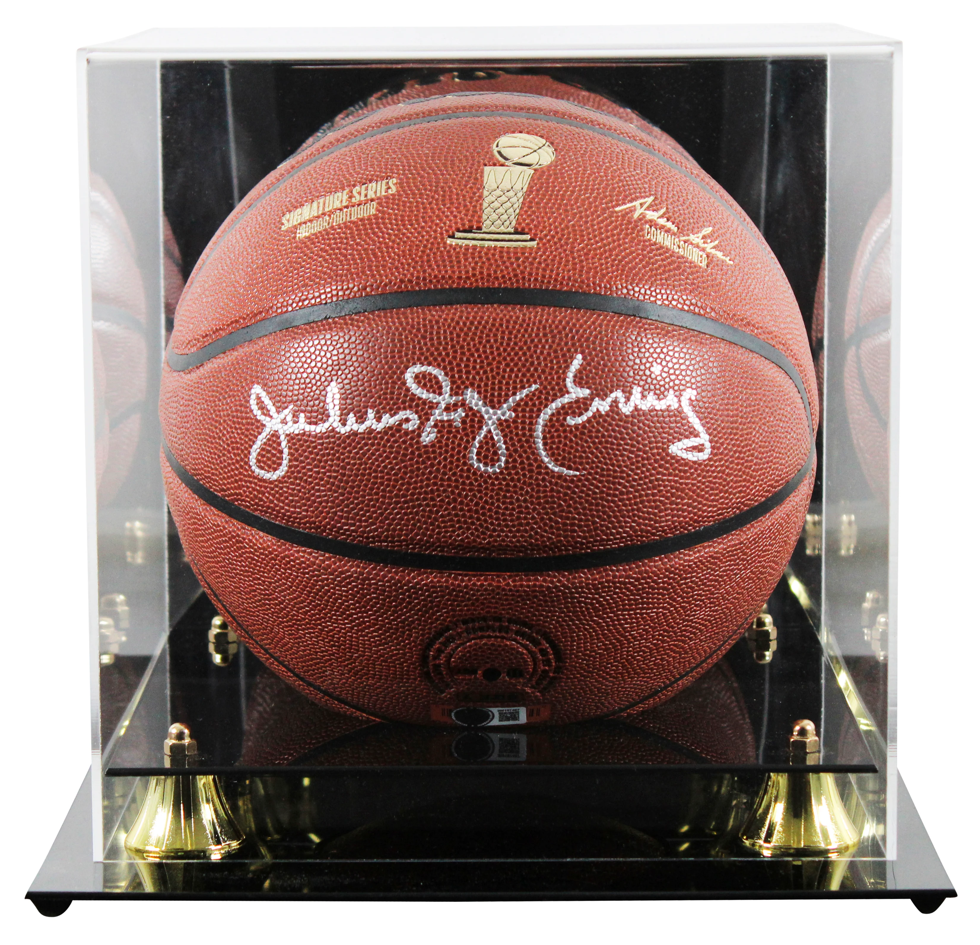 76ers Julius "Dr. J" Erving Signed Wilson Trophy Series Basketball W/ Case BAS W