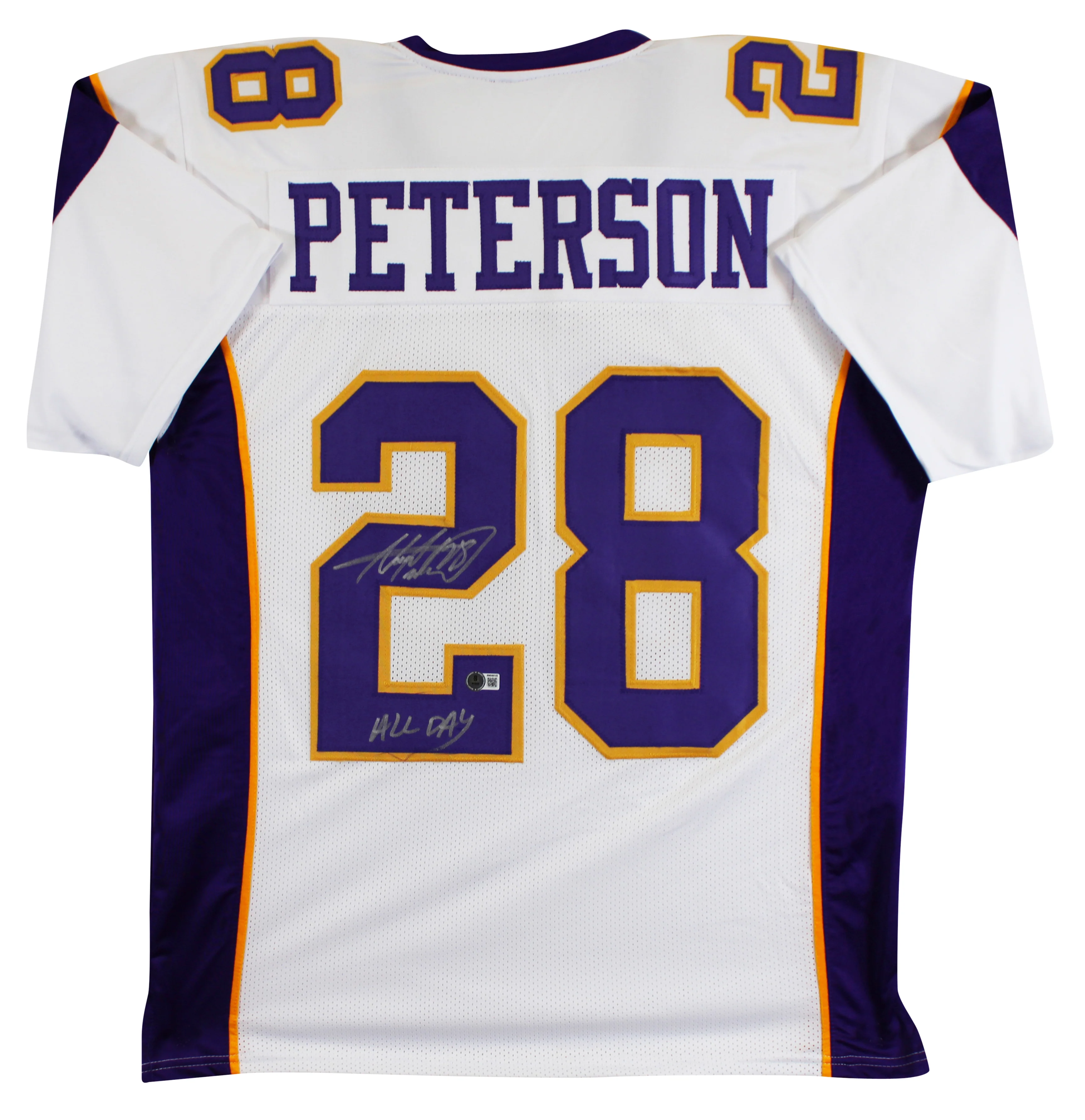 Adrian Peterson "All Day" Authentic Signed White Pro Style Jersey BAS Witnessed - Image 2