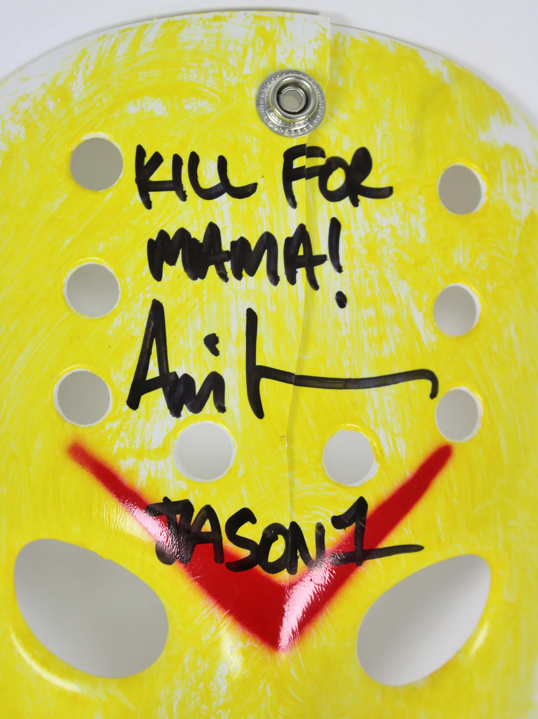 Ari Lehman Friday The 13th "Kill For Mama!" Signed Yellow Jason Mask BAS #D67491 - Image 3