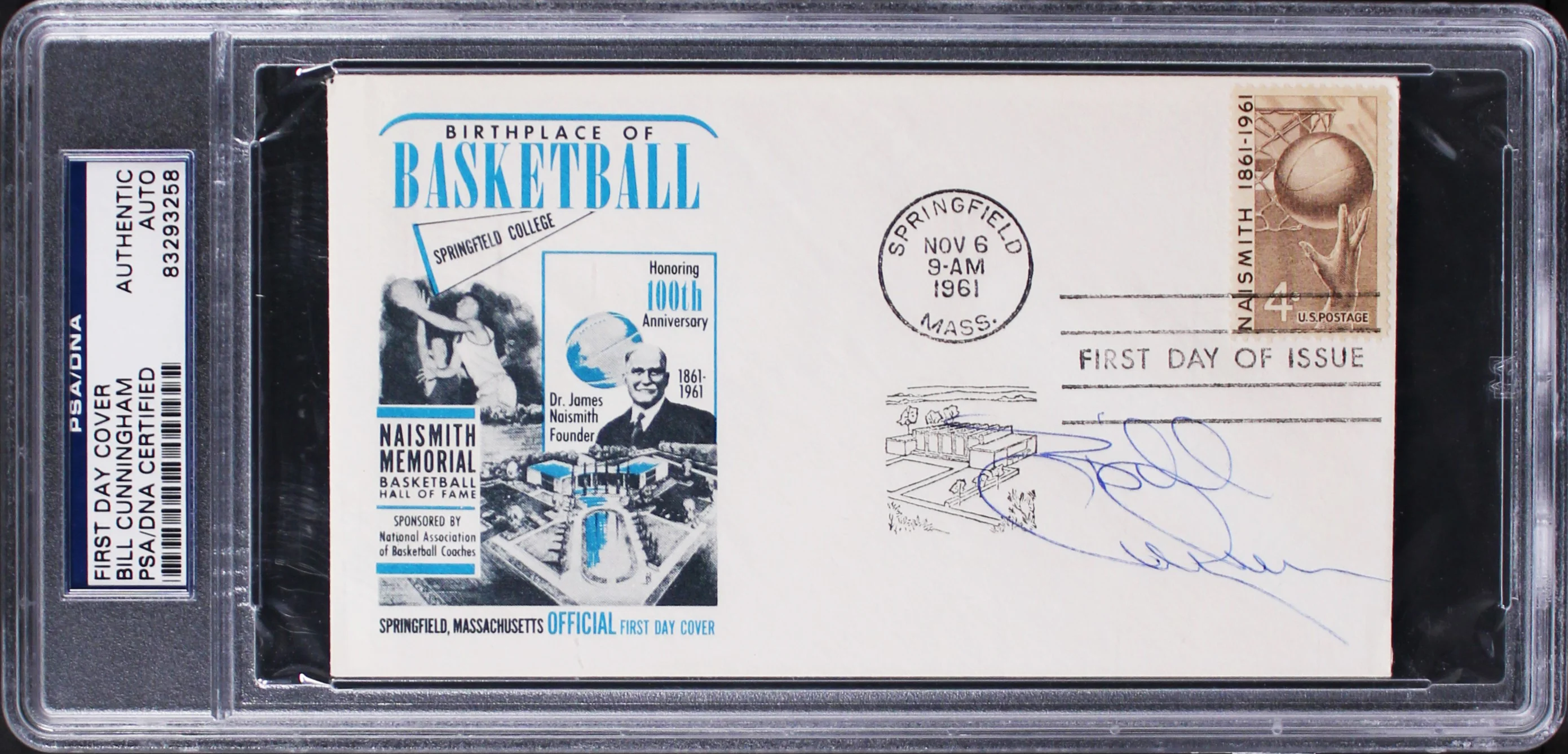 Bill Cunningham Signed 3.75x6.5 Naismith HOF First Day Cover Postcard PSA Slab - Image 2