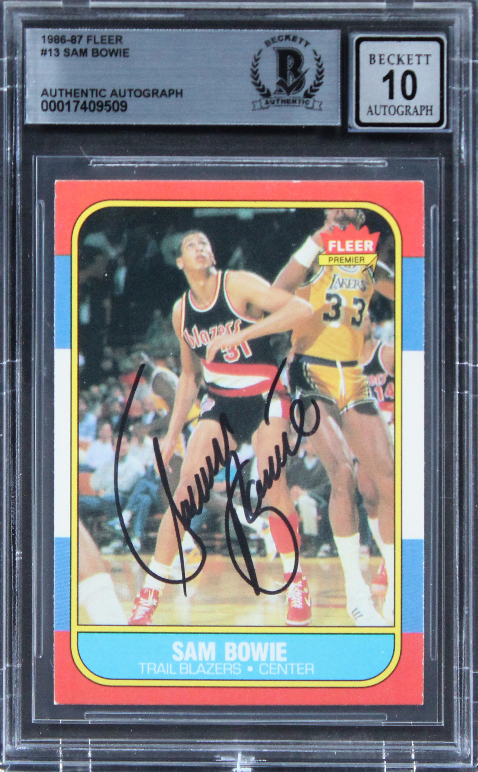 Blazers Sam Bowie Authentic Signed 1986 Fleer #13 Rookie Card Auto 10 BAS Slab - Image 2