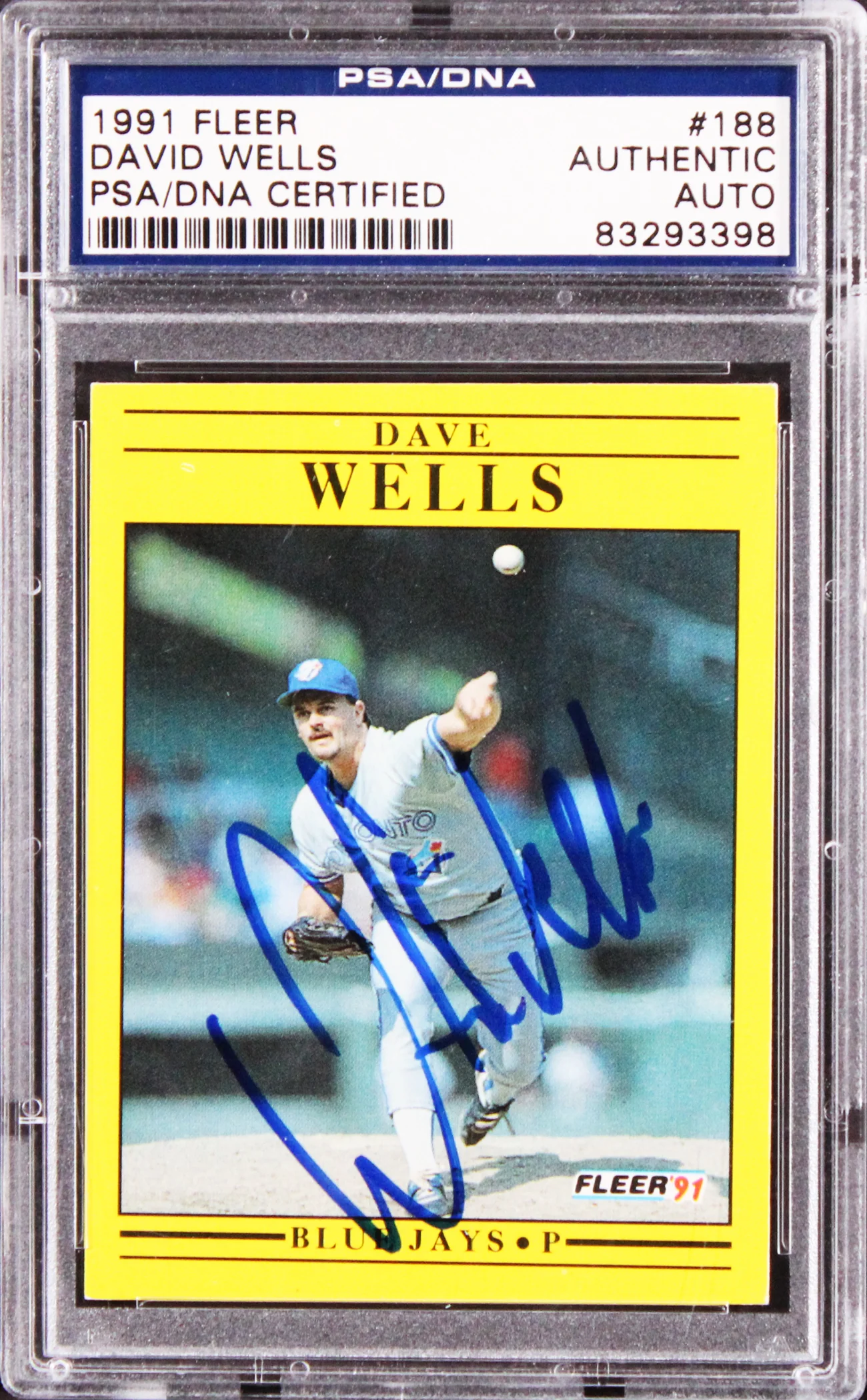 Blue Jays David Wells Authentic Signed 1991 Fleer #188 Card PSA/DNA Slabbed - Image 2