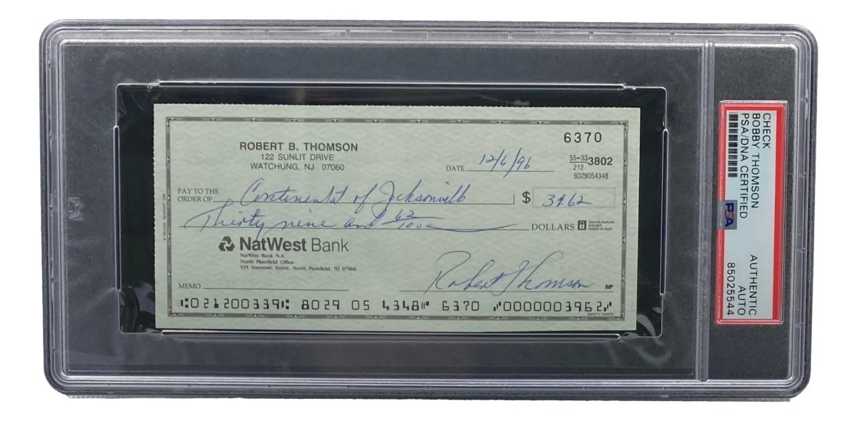 Bobby Thomson New York Giants Signed Bank Check PSA/DNA 85025544 - Image 3