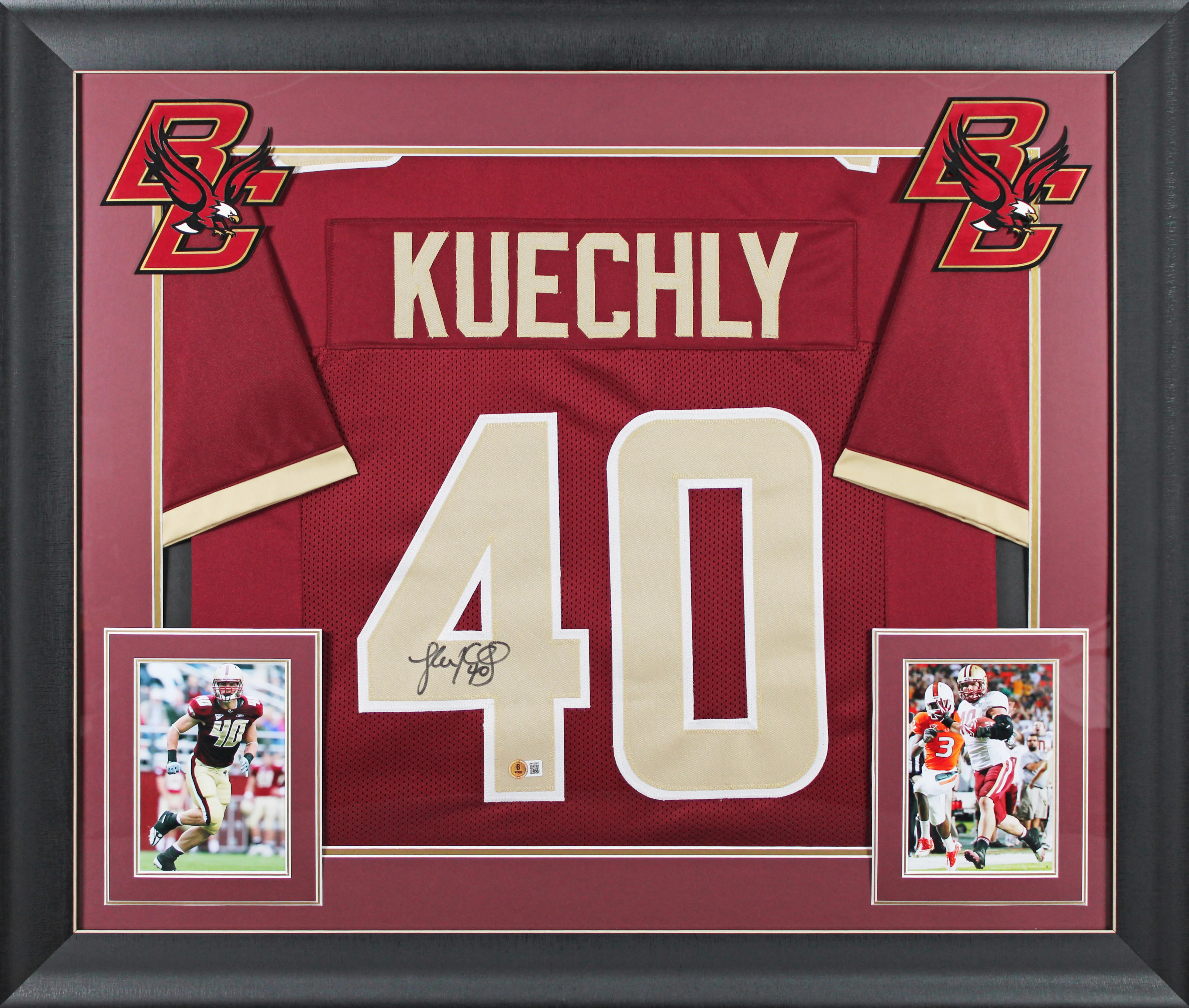 Boston College Luke Kuechly Signed Maroon Pro Style Framed Jersey BAS Witnessed - Image 2