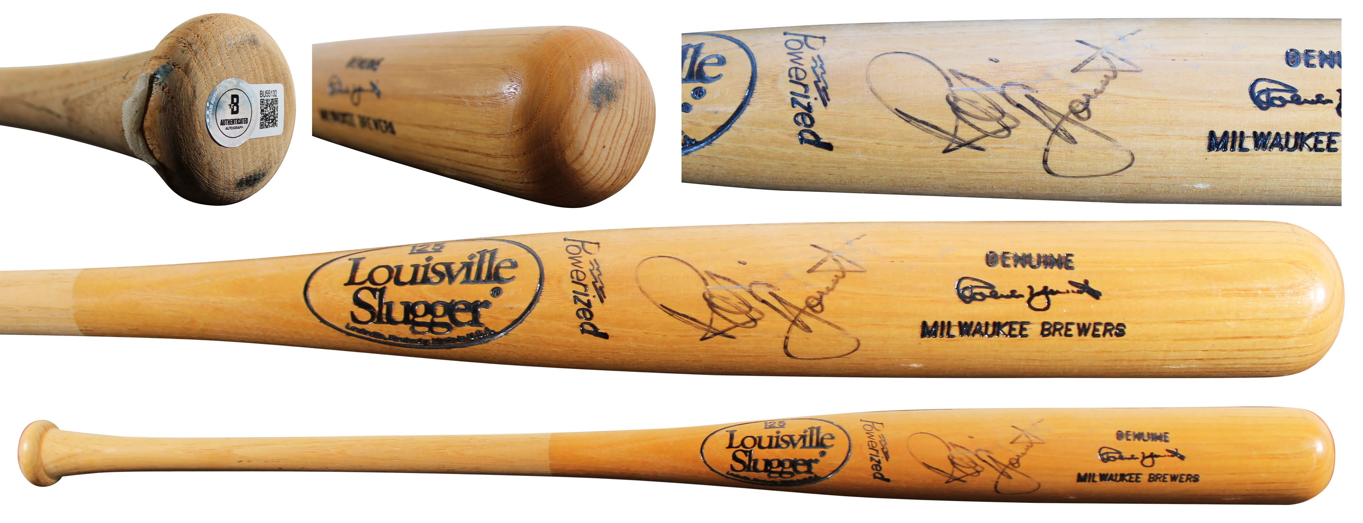 Brewers Robin Yount Signed Game Used Louisville Slugger Player Model Bat BAS - Image 2