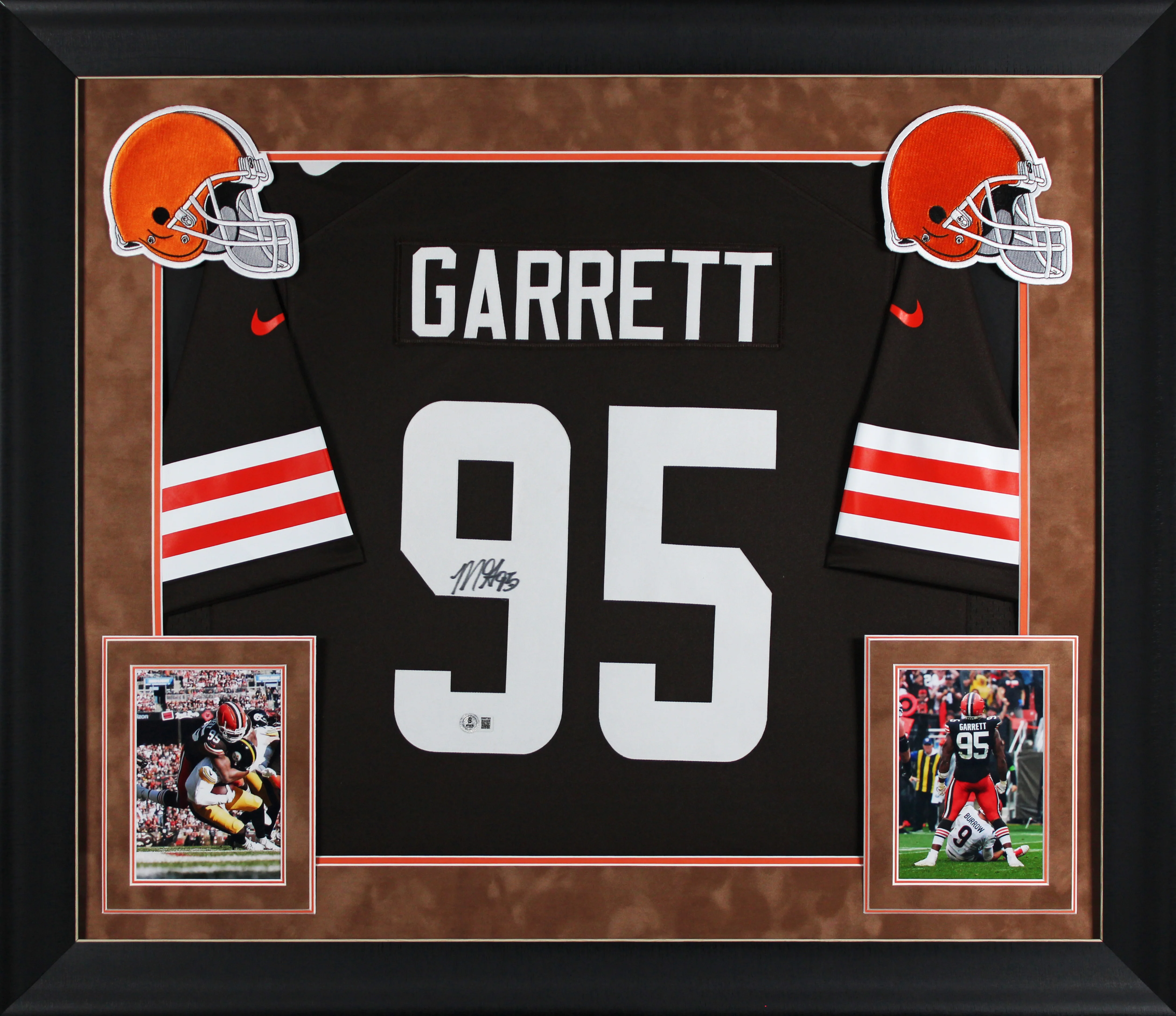 Browns Myles Garrett Signed Brown Nike Limited Framed Jersey BAS Witnessed - Image 2