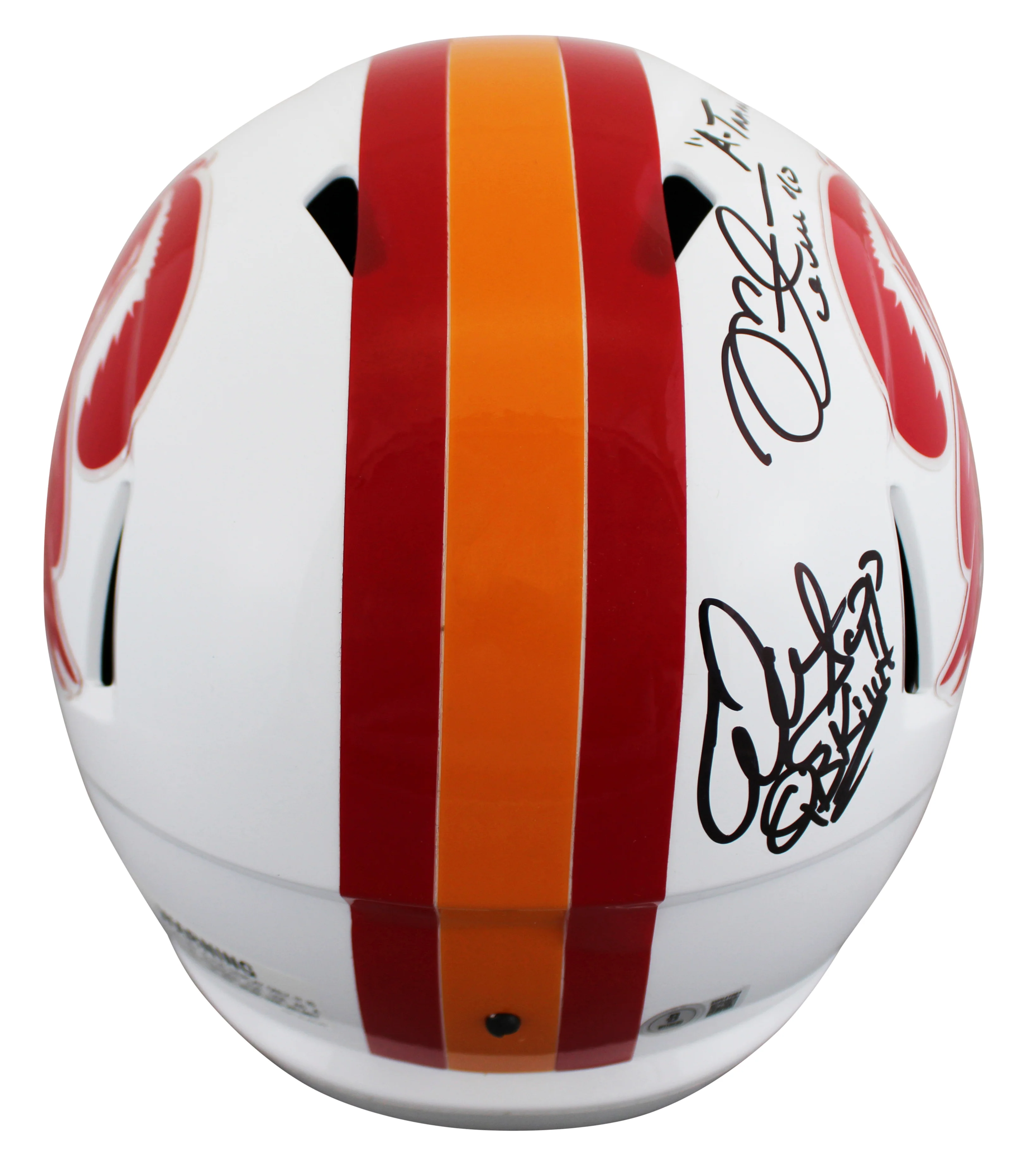 Bucs Warren Sapp & Mike Alstott Signed 1976-96 TB F/S Speed Rep Helmet BAS Wit - Image 3