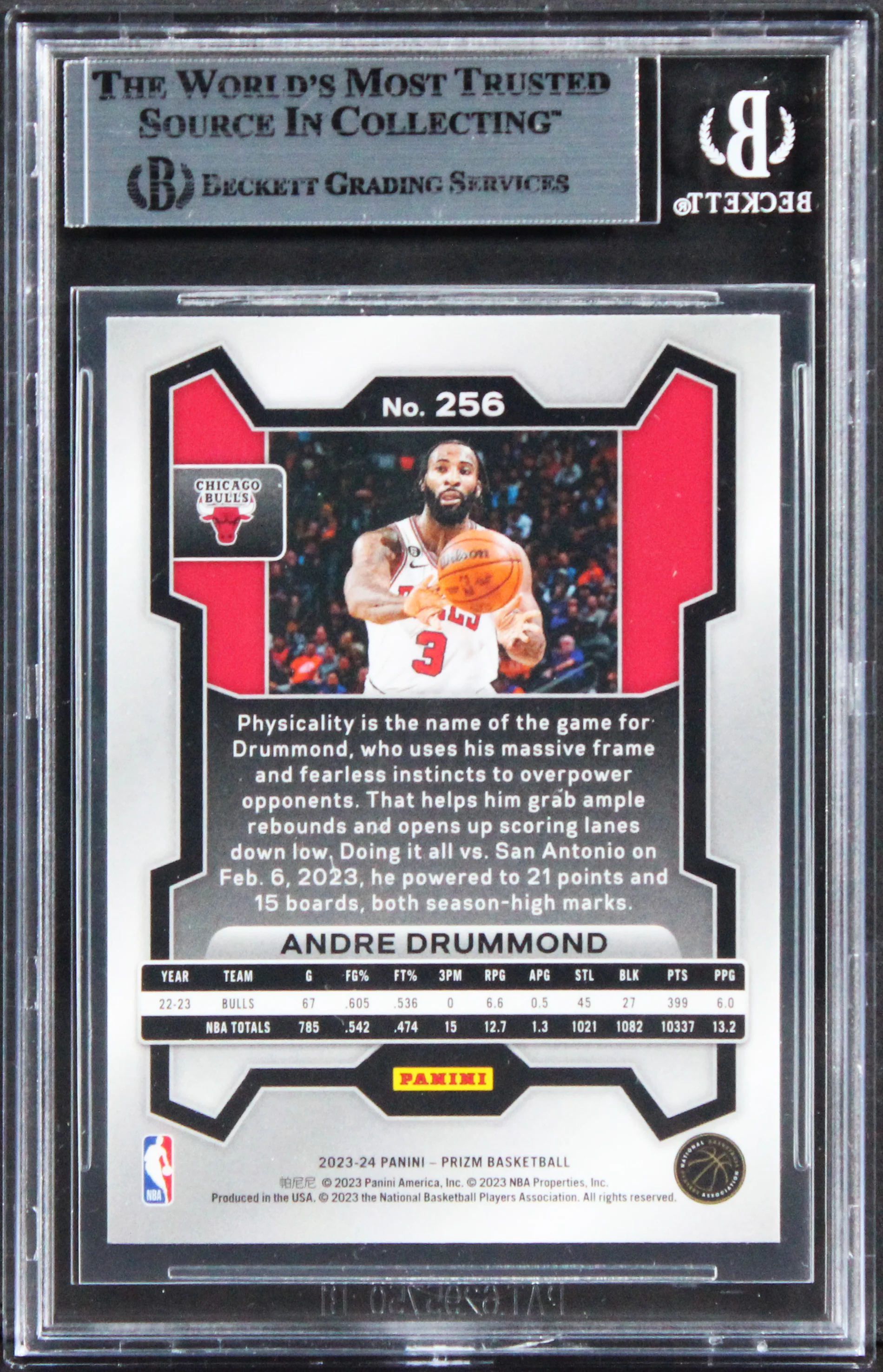 Bulls Andre Drummond Authentic Signed 2023 Panini Prizm #256 Card BAS Slabbed - Image 3