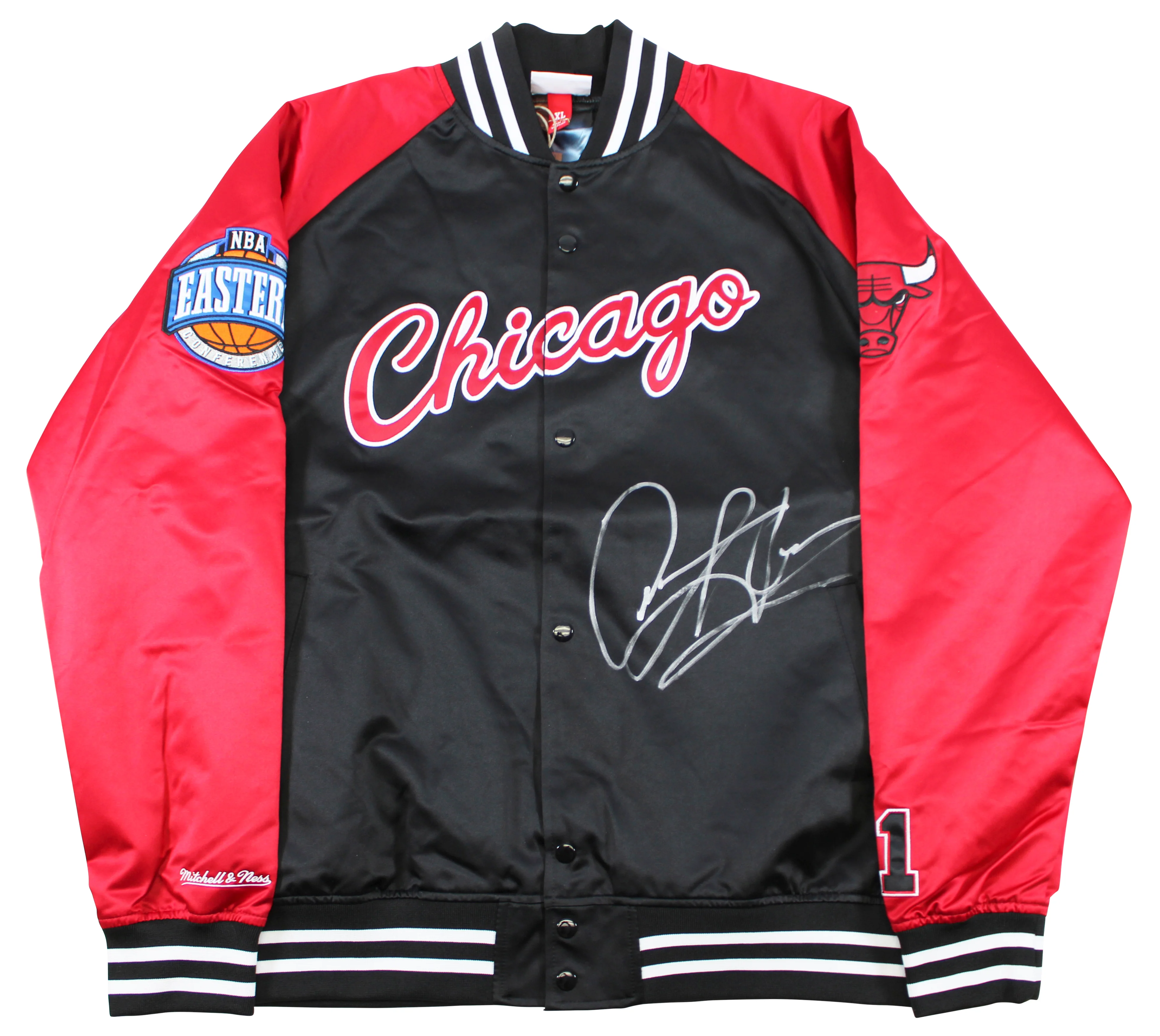 Bulls Dennis Rodman Authentic Signed Black M&N Warmup Jacket BAS Witnessed - Image 2