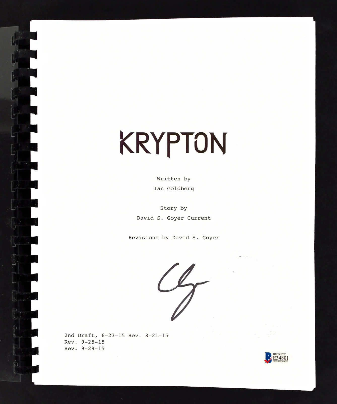 Cameron Cuffe Authentic Signed Krypton Pilot Episode Tv Script BAS #E34801