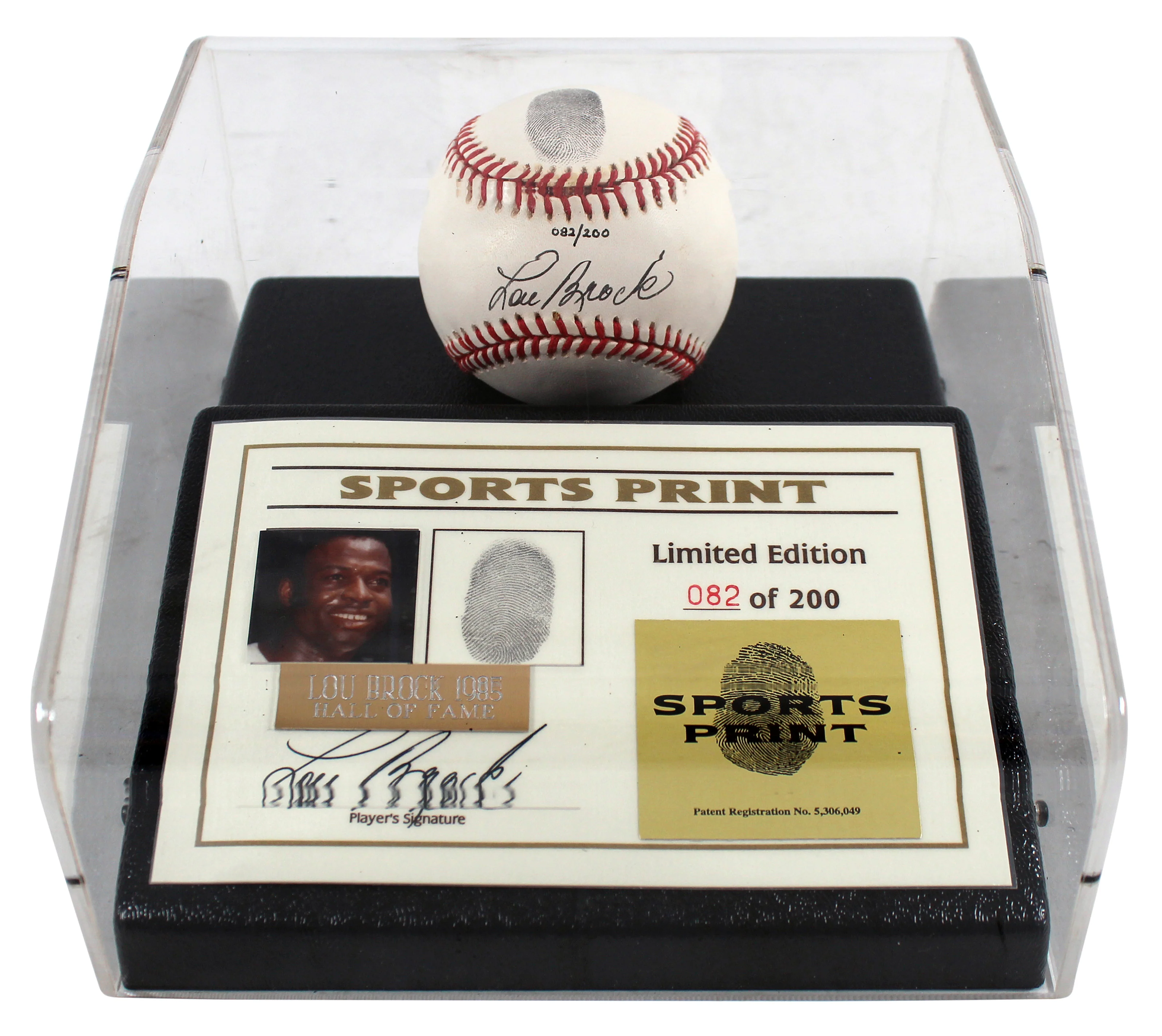Cardinals Lou Brock Signed Thumbprint Baseball LE #'d/200 w/ Display Case BAS - Image 2