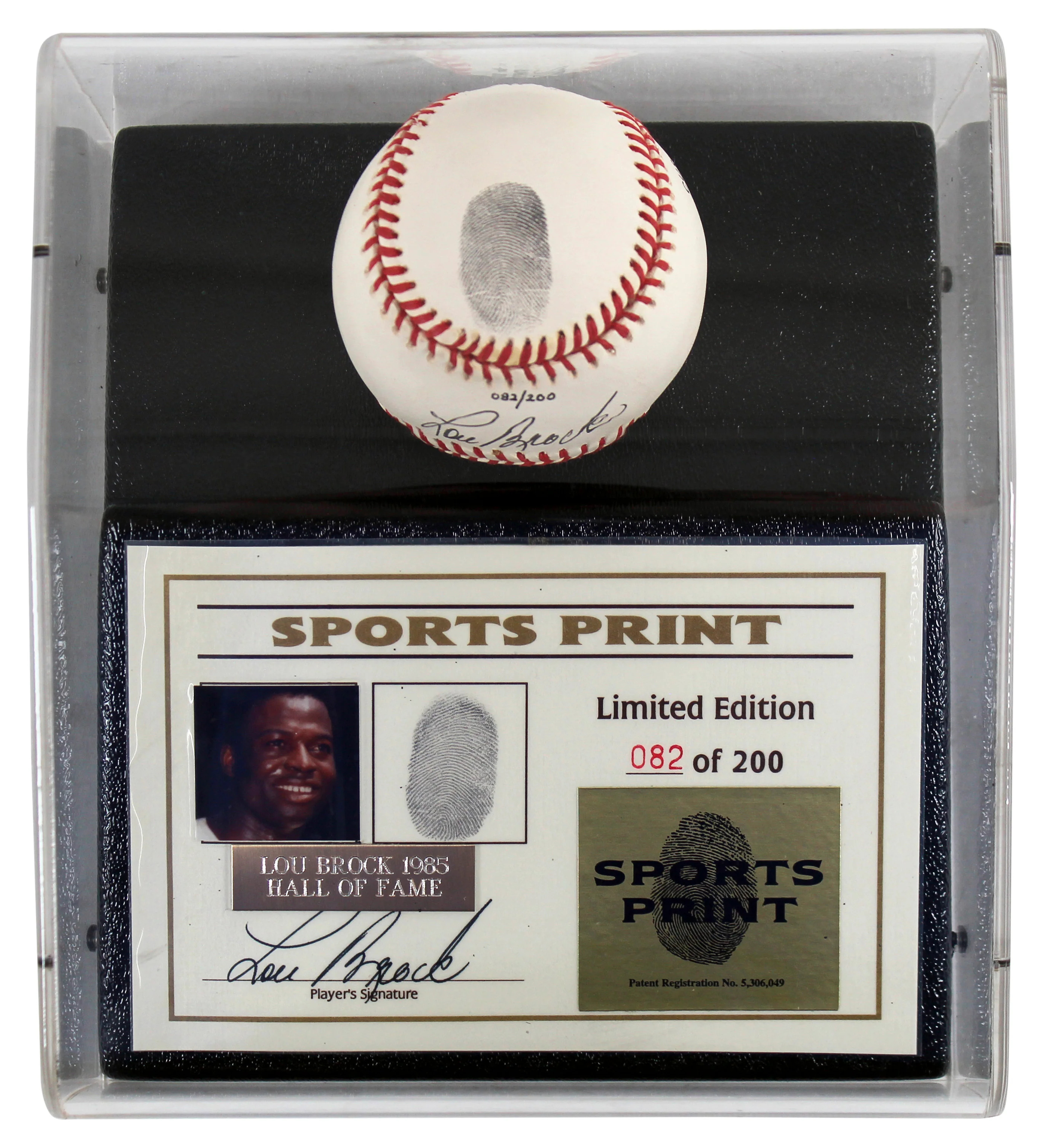 Cardinals Lou Brock Signed Thumbprint Baseball LE #'d/200 w/ Display Case BAS - Image 3