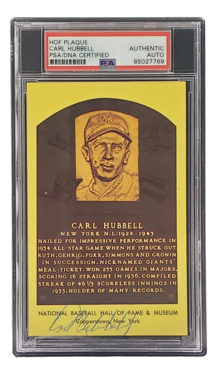 Carl Hubbell Signed 4x6 New York Giants Hall Of Fame Plaque Card PSA/DNA 85027769 - Image 3