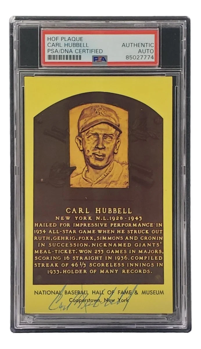 Carl Hubbell Signed 4x6 New York Giants Hall Of Fame Plaque Card PSA/DNA 85027774 - Image 3