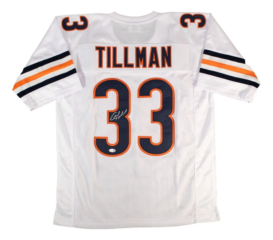 Charles Peanut Tillman Chicago Signed White Football Jersey JSA QR