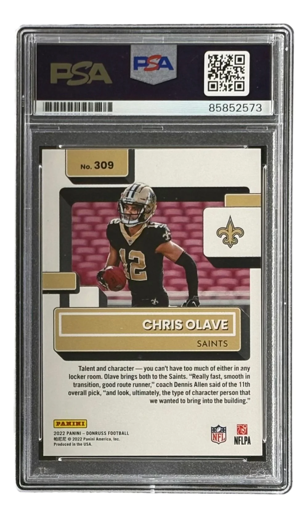 Chris Olave Signed 2022 Donruss Optic #309 New Orleans Saints Rookie Card PSA - Image 2