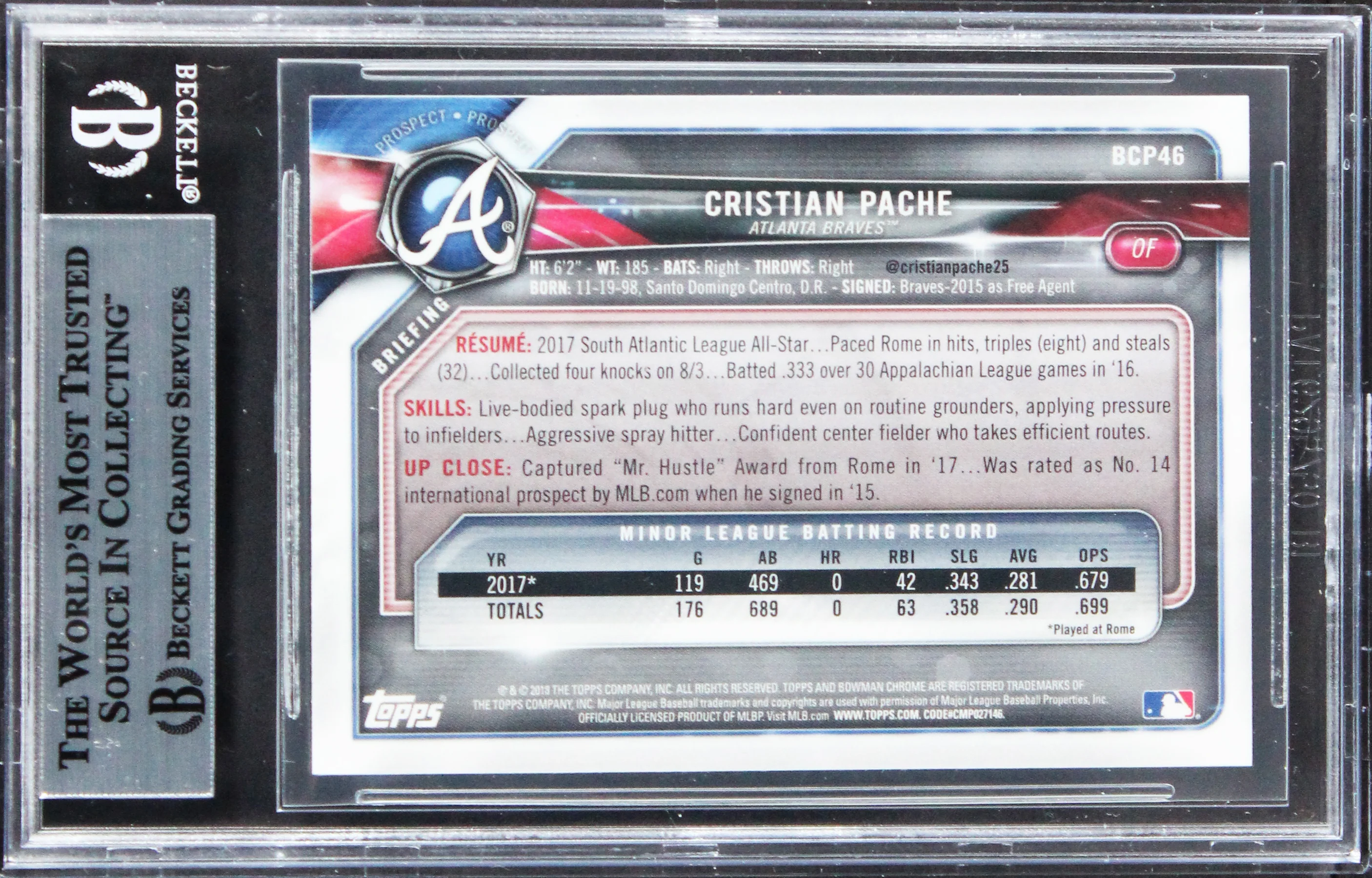 Christian Pache Signed 2018 Bowman Chrome Prospects #BCP46 RC Card BAS Slab - Image 3