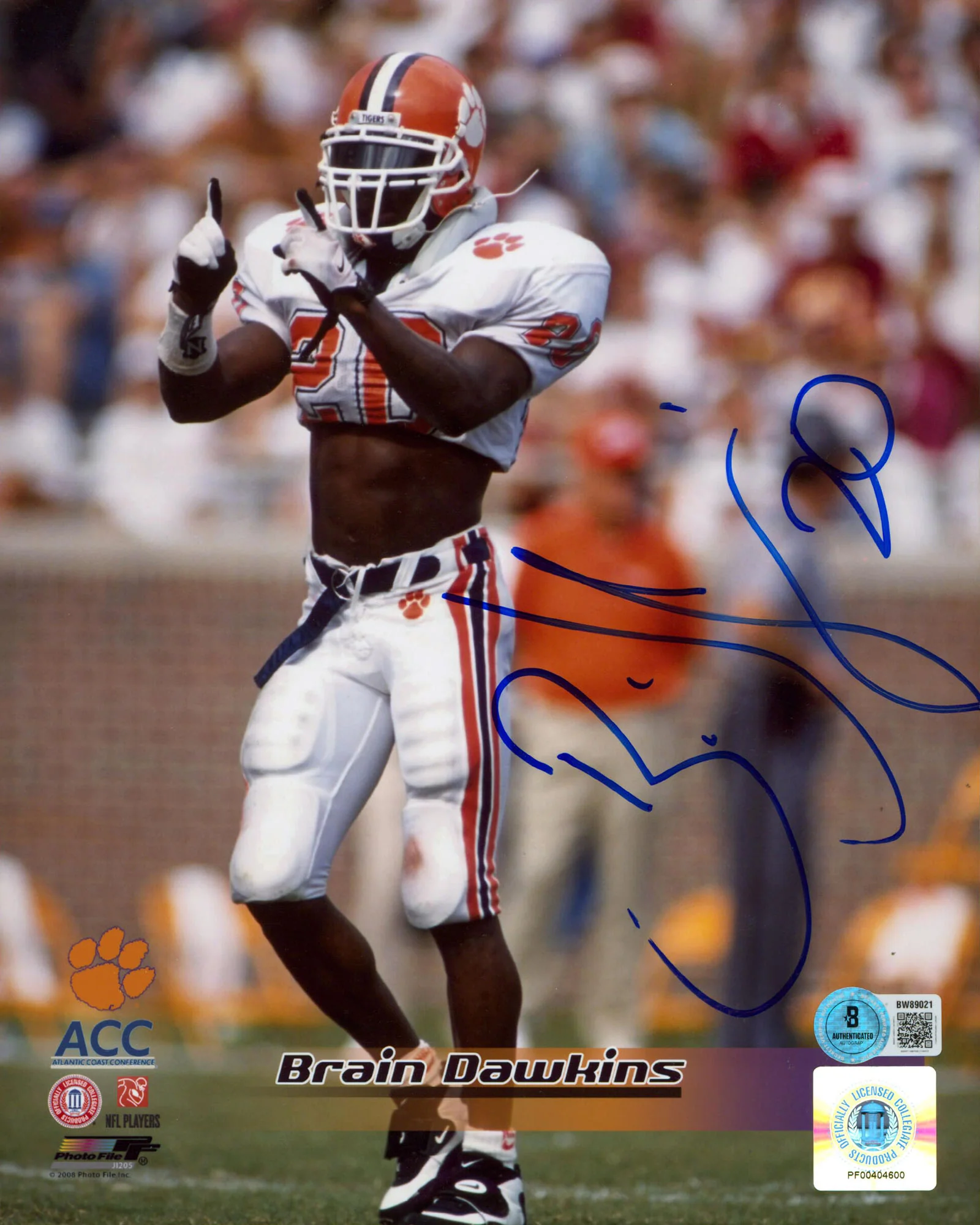 Clemson Brian Dawkins Authentic Signed 8x10 Vertical Photo BAS #BW89021 - Image 2