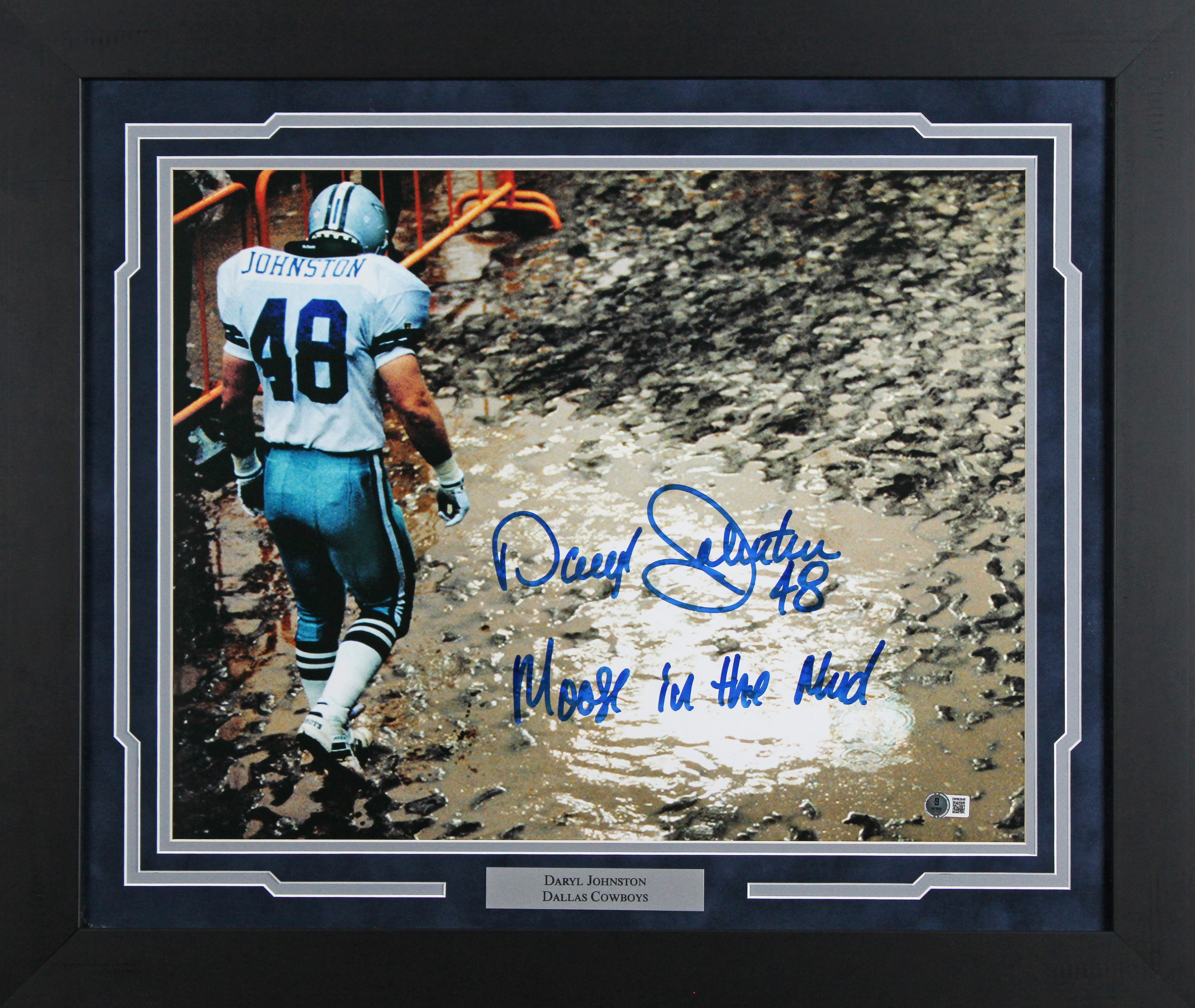 Cowboys Daryl Johnston "Moose In The Mud" Signed 16x20 Framed Photo BAS Witness - Image 2