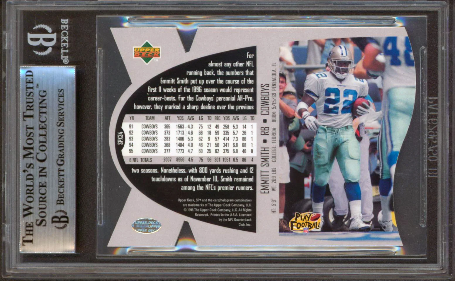 Cowboys Emmitt Smith Authentic Signed 1997 SPX #34 Card Autographed BAS Slabbed - Image 3
