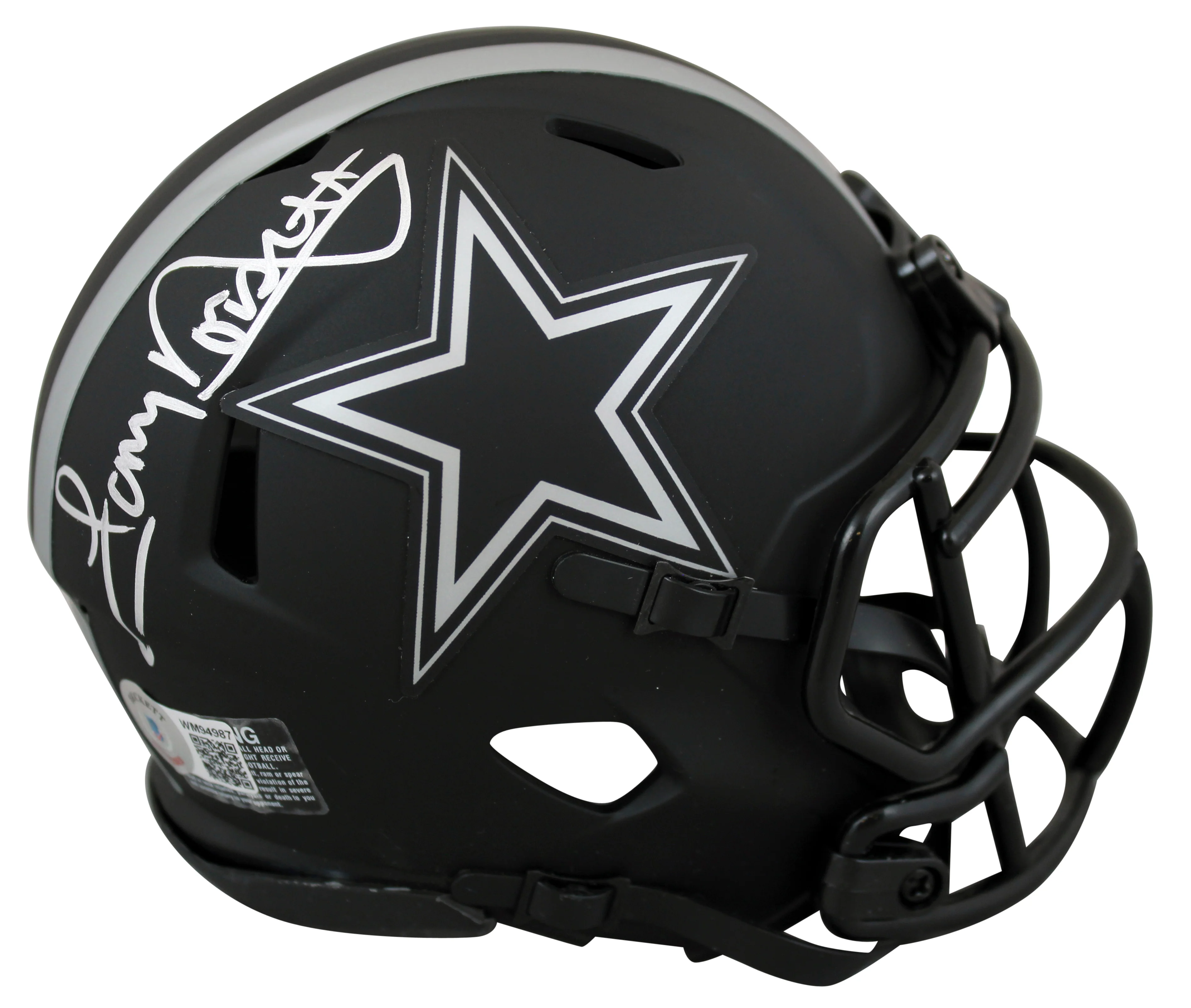 Cowboys Tony Dorsett Signed Eclipse Speed Mini Helmet w/ Silver Sig BAS Witness - Image 2