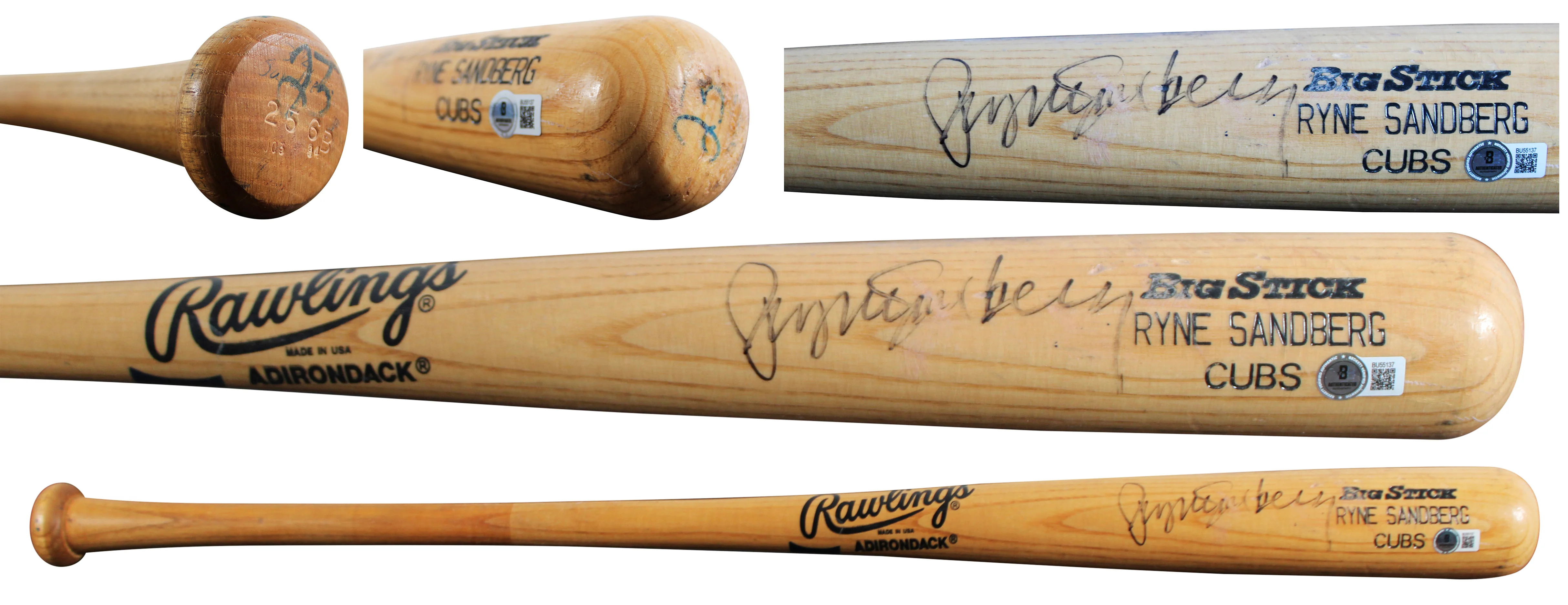 Cubs Ryne Sandberg Signed Game Used Rawlings Big Stick Player Model Bat BAS - Image 2