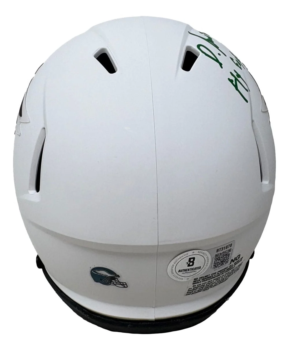 Devonta Smith Signed Eagles Lunar Eclipse Mini Speed Helmet Fly Eagles BAS - Image 2