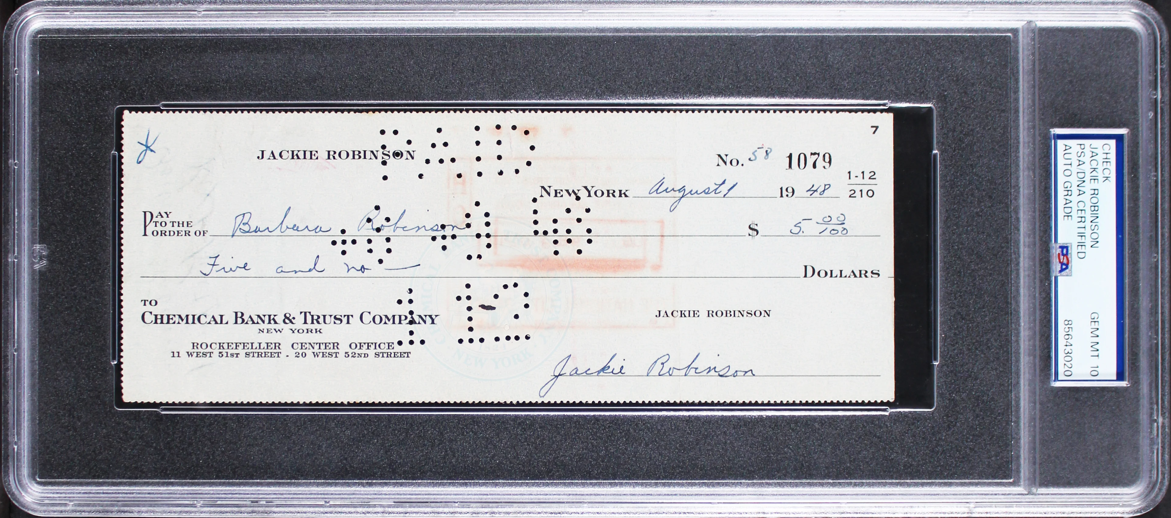 Dodgers Jackie Robinson Signed 3x8.15 1948 Check Auto Graded 10! PSA/DNA Slabbed - Image 2