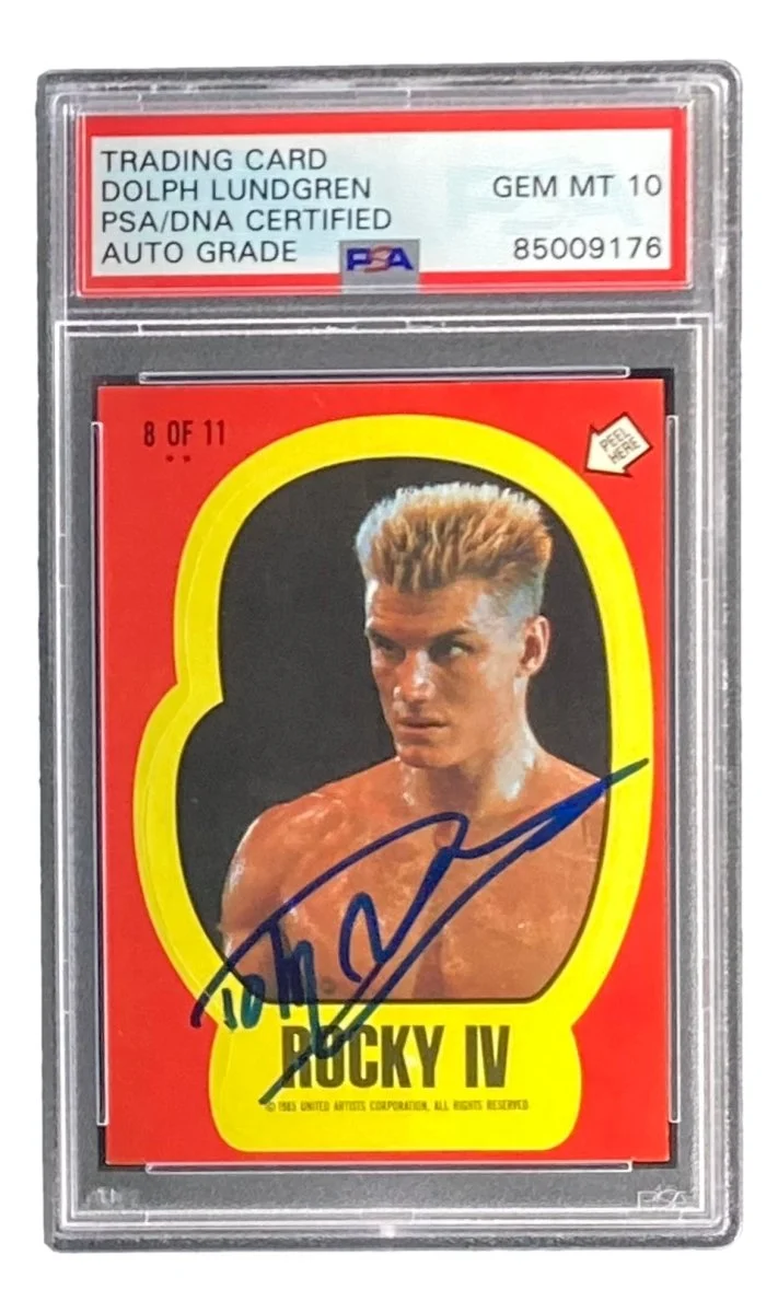 Dolph Lundgren Signed Ivan Drago 1985 Topps #8 Sticker Card PSA/DNA Gem MT 10