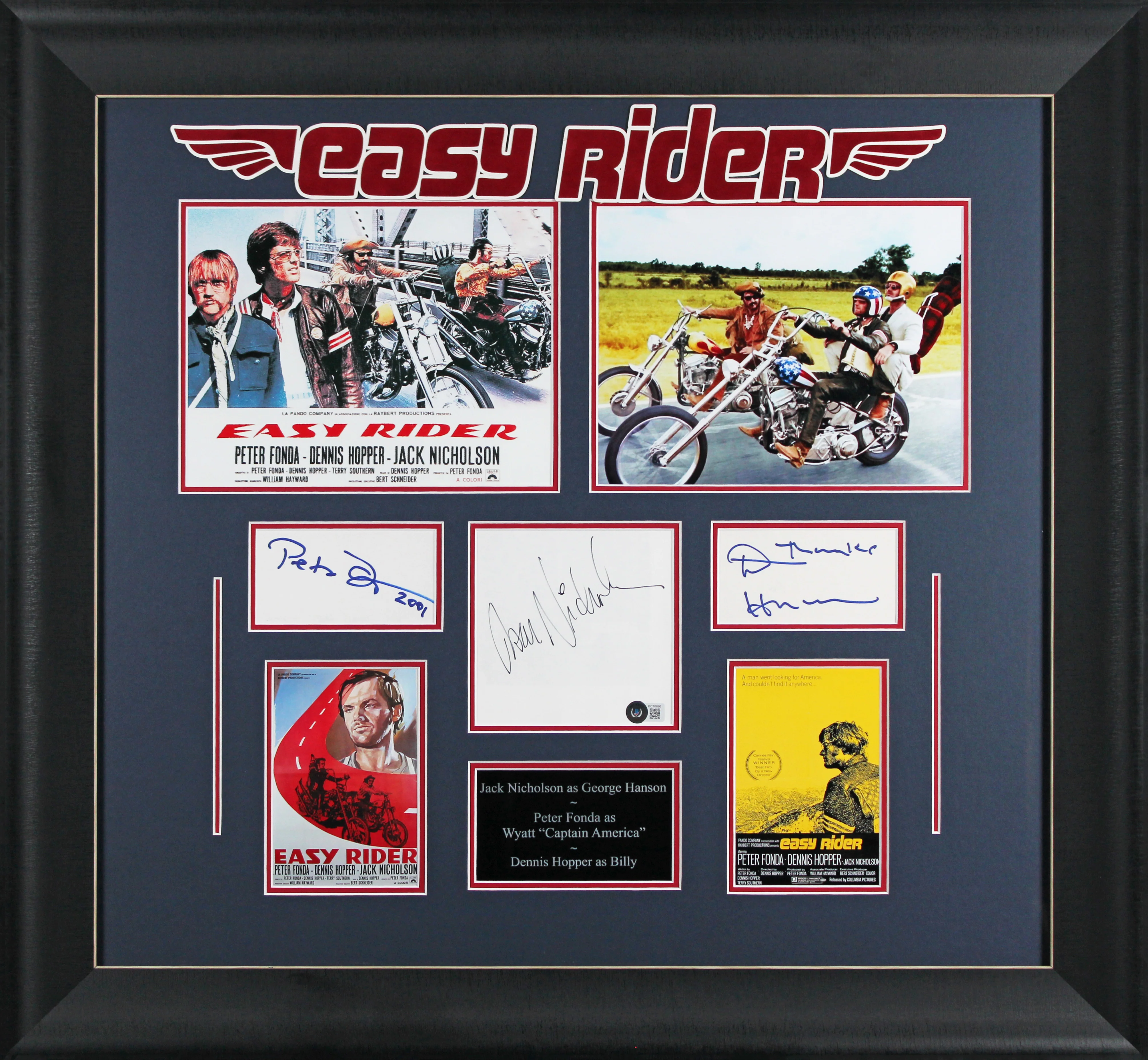 Easy Rider (3) Nicholson, Fonda & Hopper Signed Framed Display BAS #BC70696 - Image 2