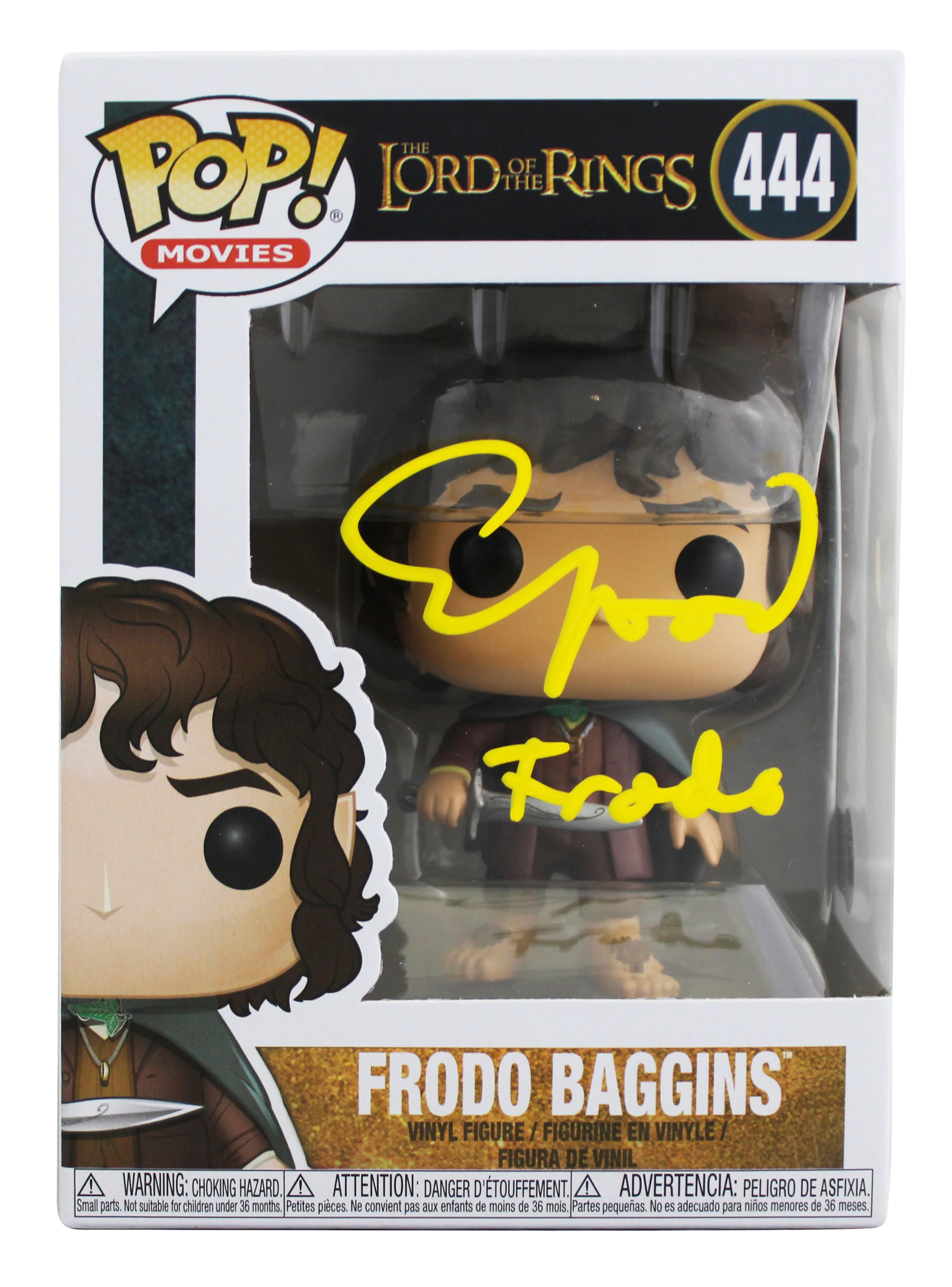 Elijah Wood LOTR "Frodo" Signed #444 Funko Pop Figure w/ Yellow Sig BAS Witness - Image 2