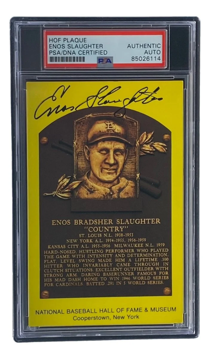 Enos Slaughter Signed 4x6 St Louis Cardinals HOF Plaque Card PSA/DNA 85026114 - Image 3