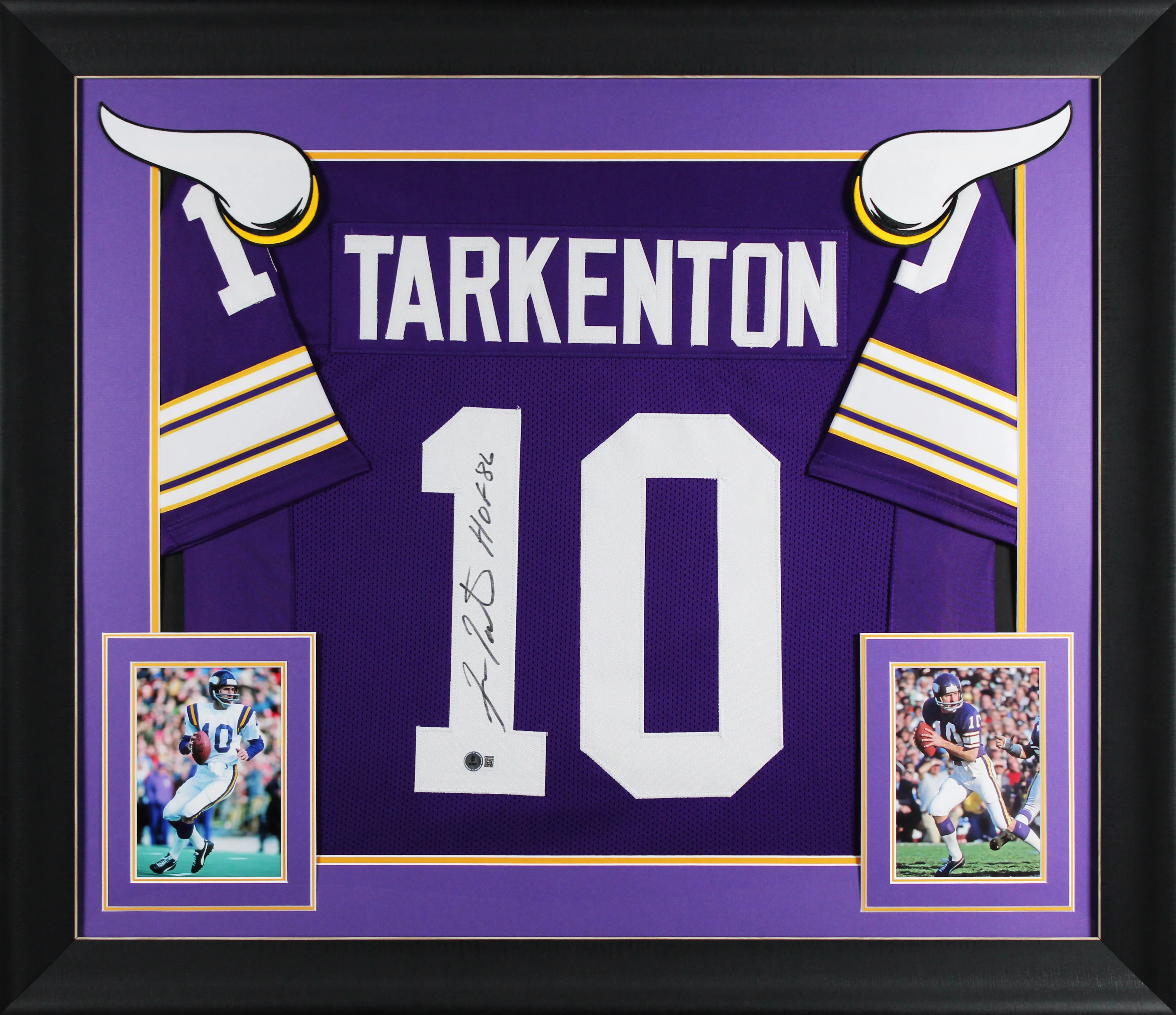 Fran Tarkenton "HOF 86" Signed Purple Pro Style Framed Jersey BAS Witnessed - Image 2