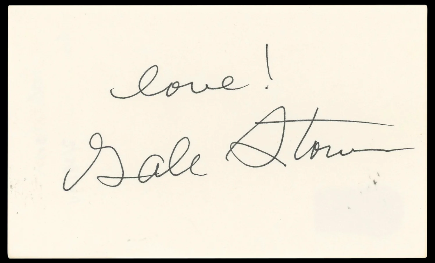 Gale Storm My Little Margie "Love!" Authentic Signed 3x5 Index Card BAS #BN33267