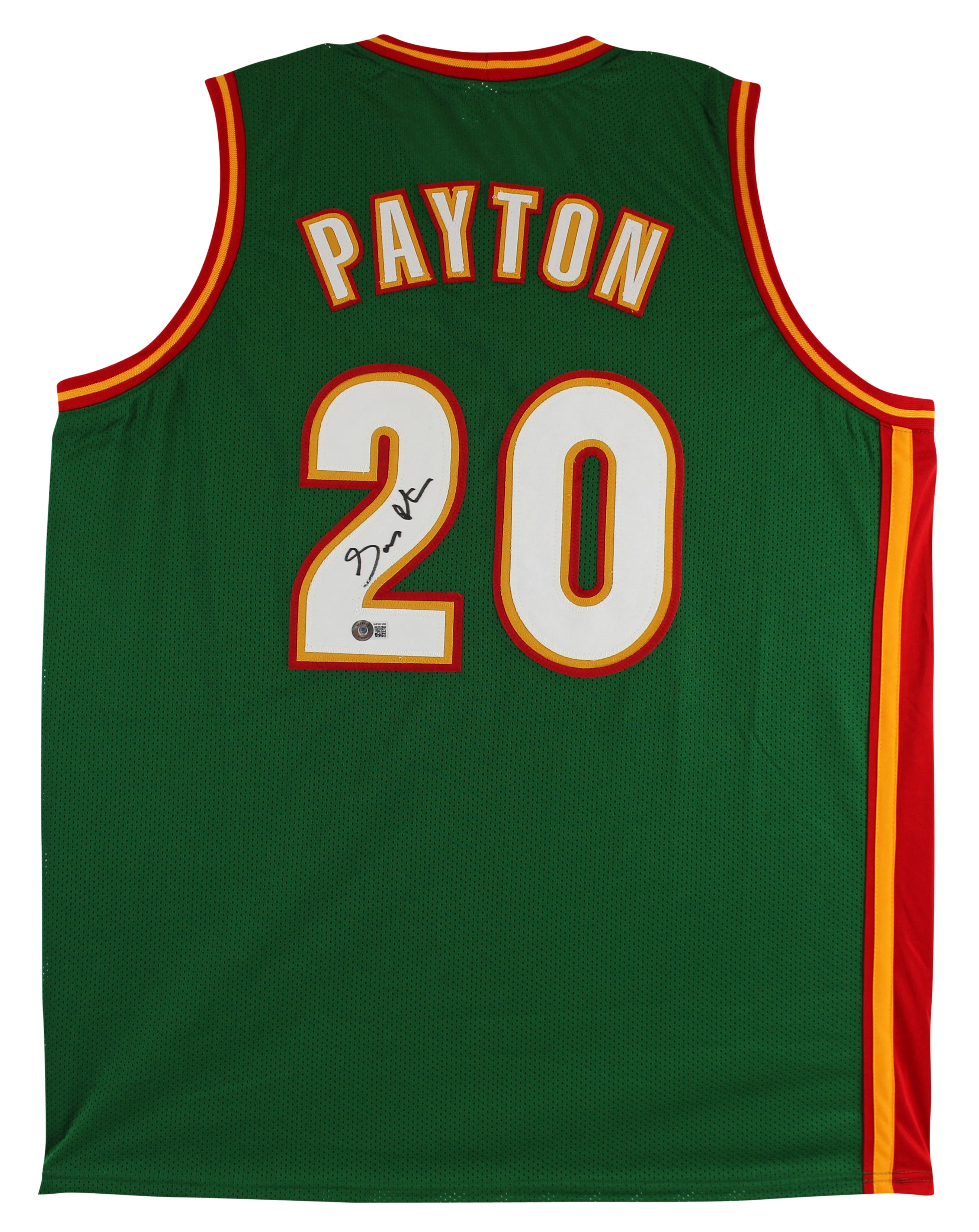 Gary Payton Authentic Signed Green Pro Style Jersey w/ White #s BAS - Image 2