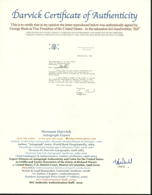 George H.W. Bush Authentic Signed 1981 Letter As Vp W/ Darvick COA & PSA #X03389 - Image 3