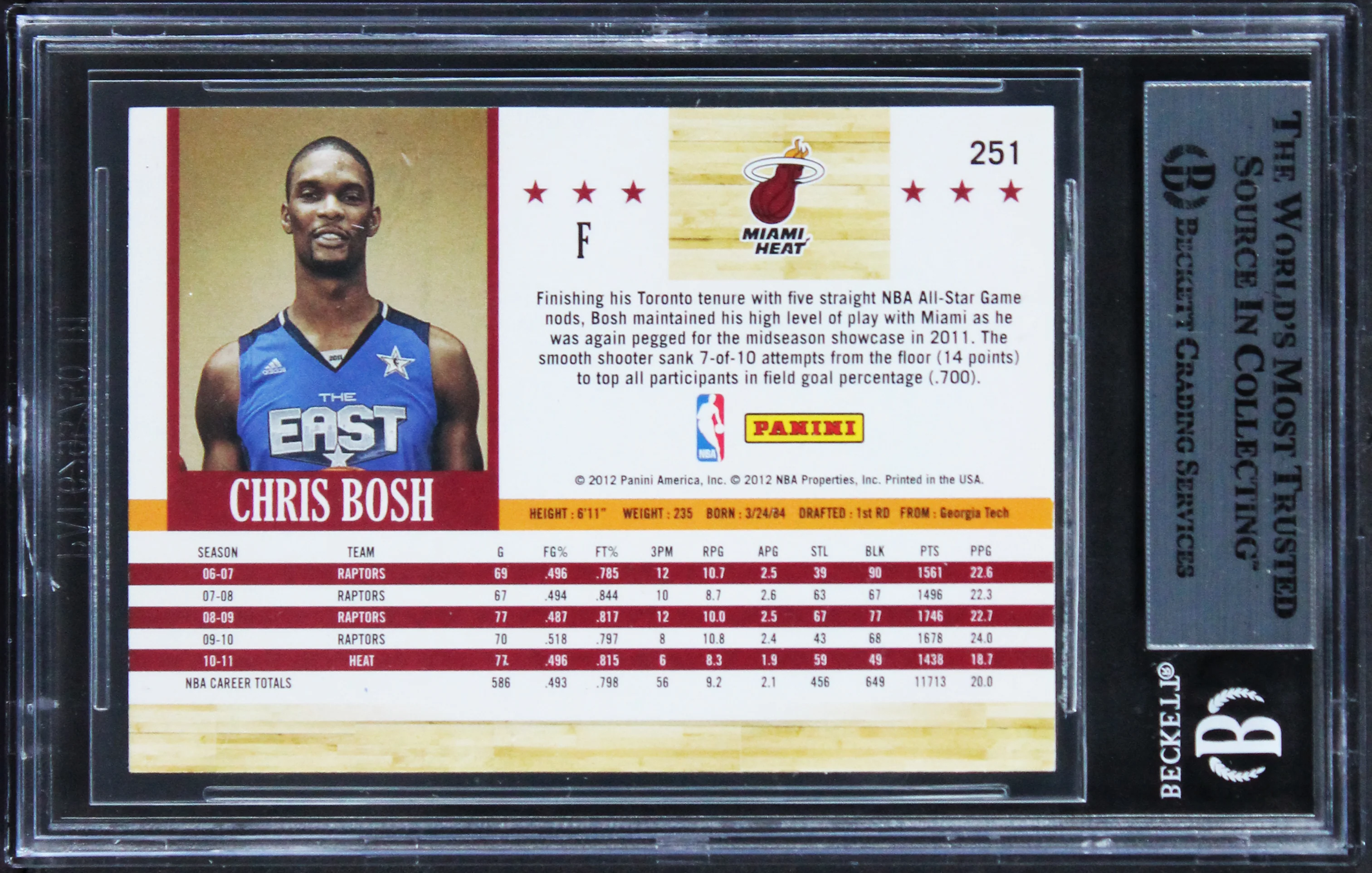 Heat Chris Bosh Authentic Signed 2011 Hoops #251 Card Autographed BAS Slabbed - Image 3