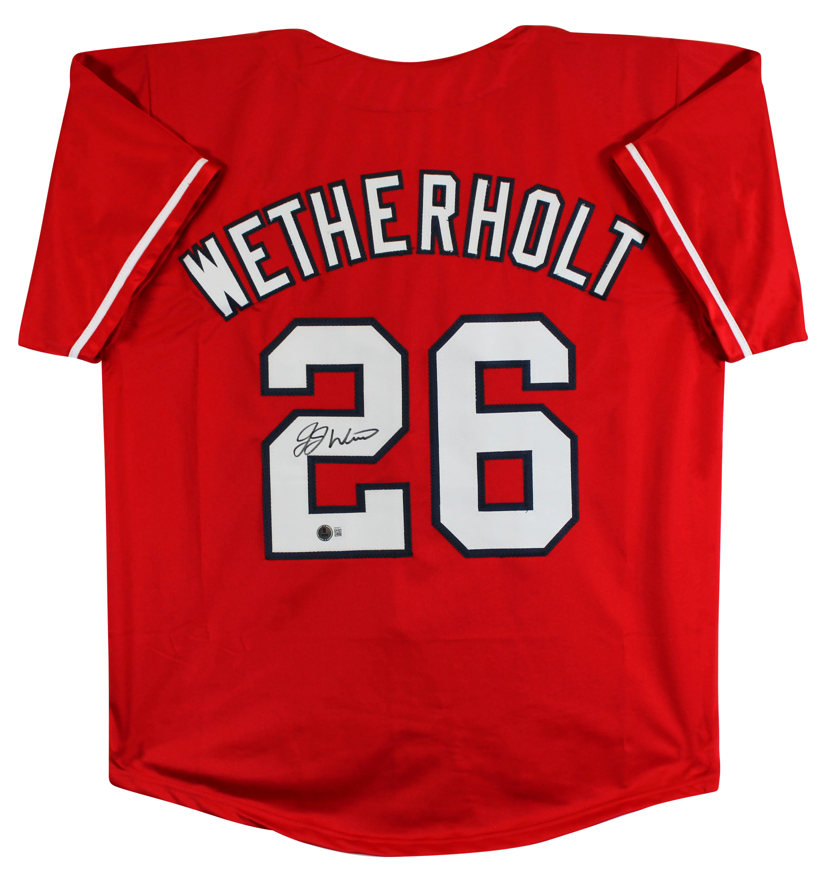 J.J. Wetherholt Authentic Signed Red Pro Style Jersey Autographed BAS Witnessed - Image 2