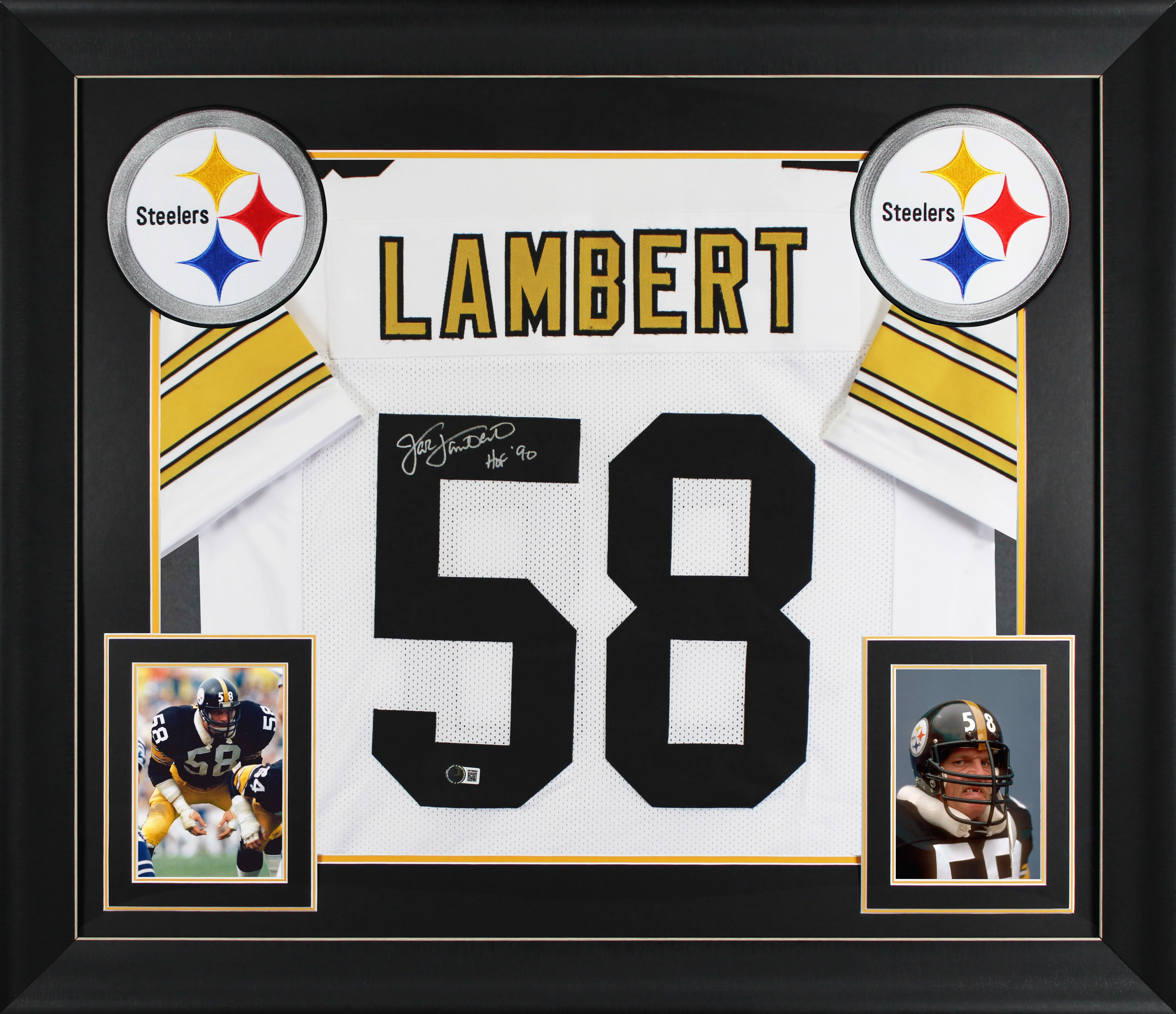 Jack Lambert "HOF 90" Signed White Pro Style Framed Jersey BAS Witnessed