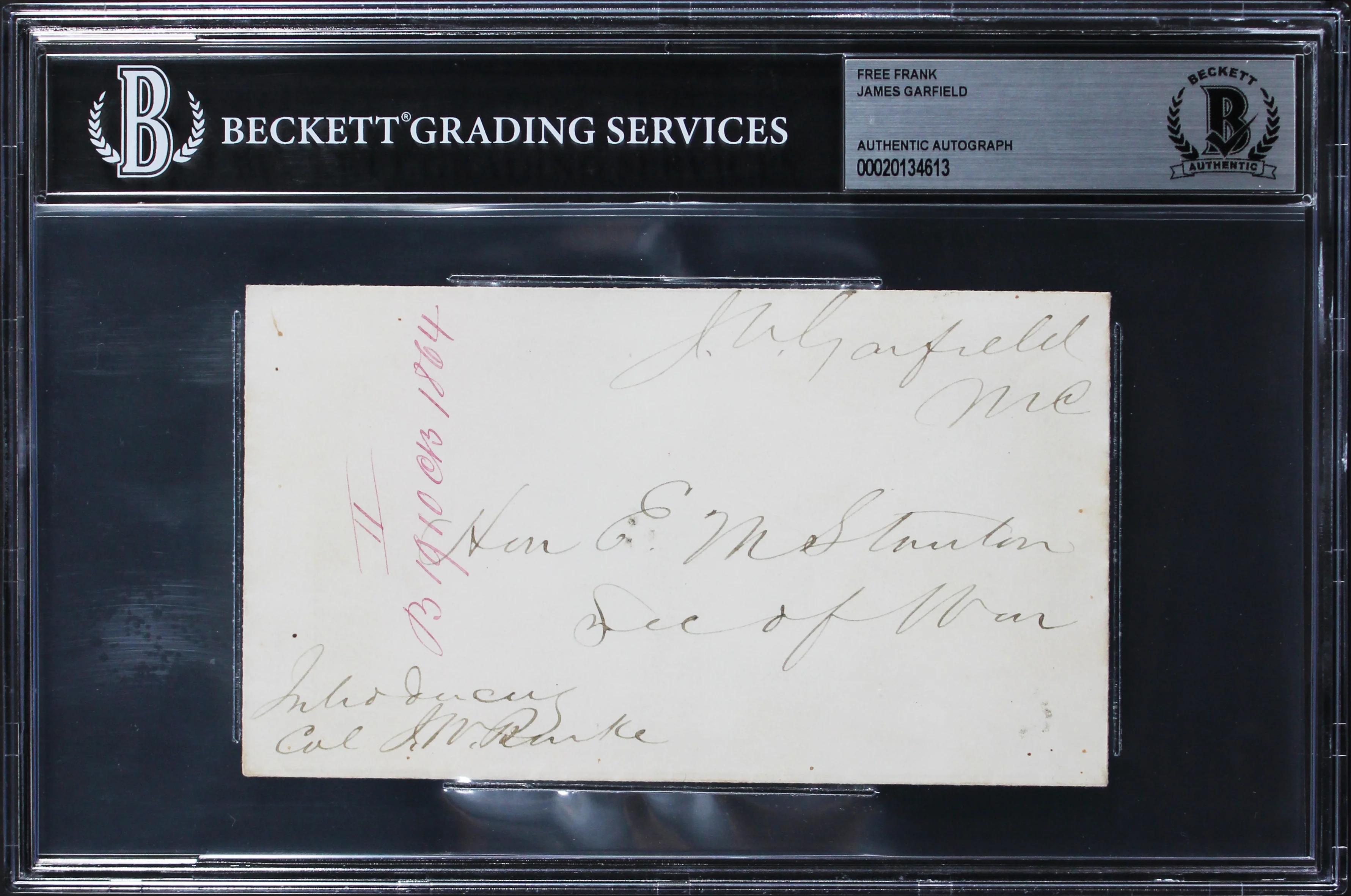 James Garfield Authentic Signed 5.75x3.25 Free Frank Autographed BAS Slabbed - Image 2