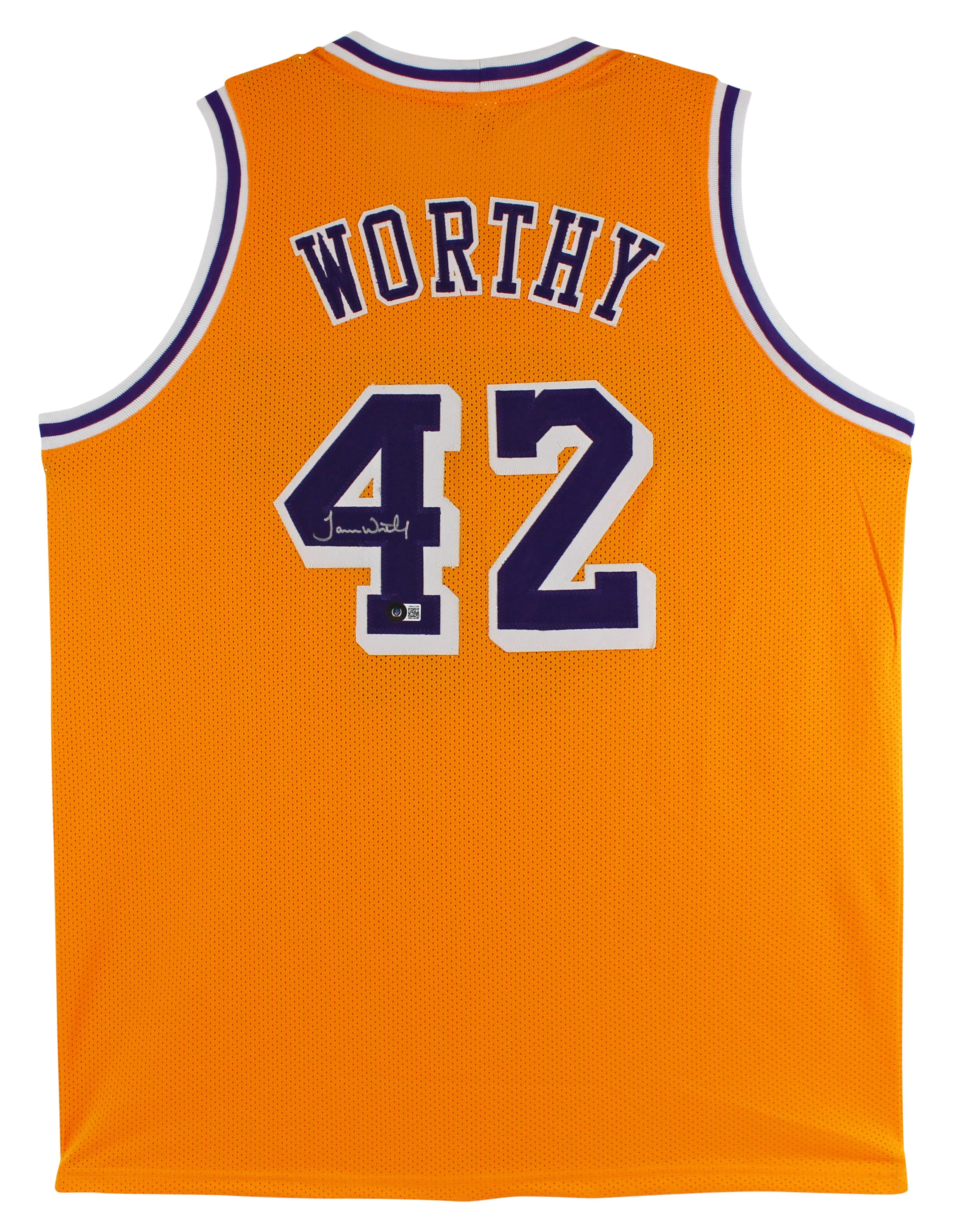 James Worthy Authentic Signed Yellow Pro Style Jersey Autographed BAS Witnessed - Image 2