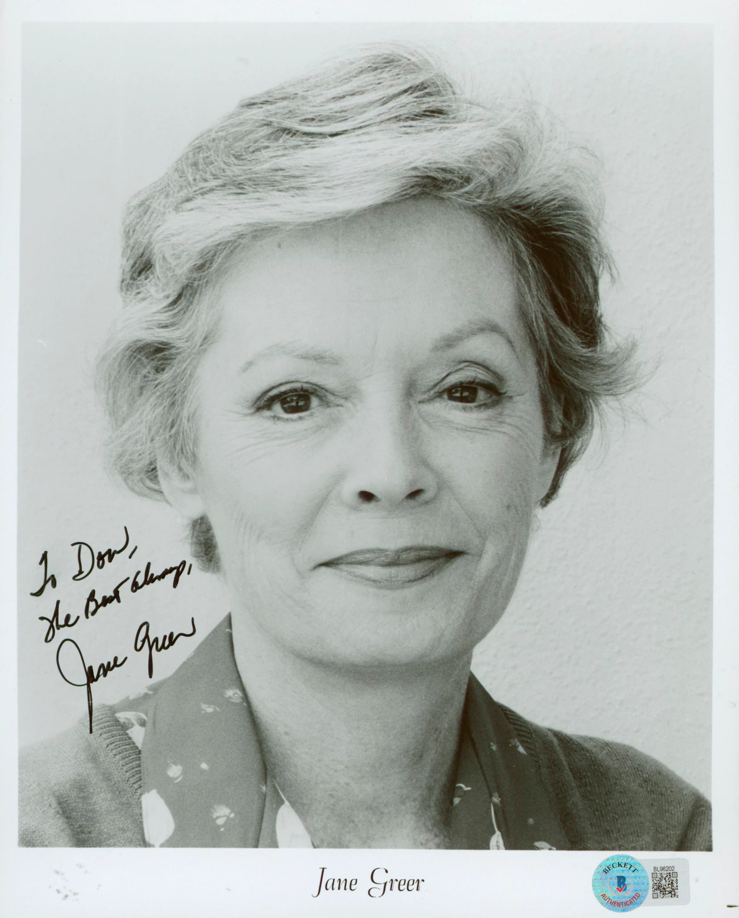 Jane Greer Out of the Past "The Best Champ" Signed 8x10 Photo BAS #BL96202 - Image 2
