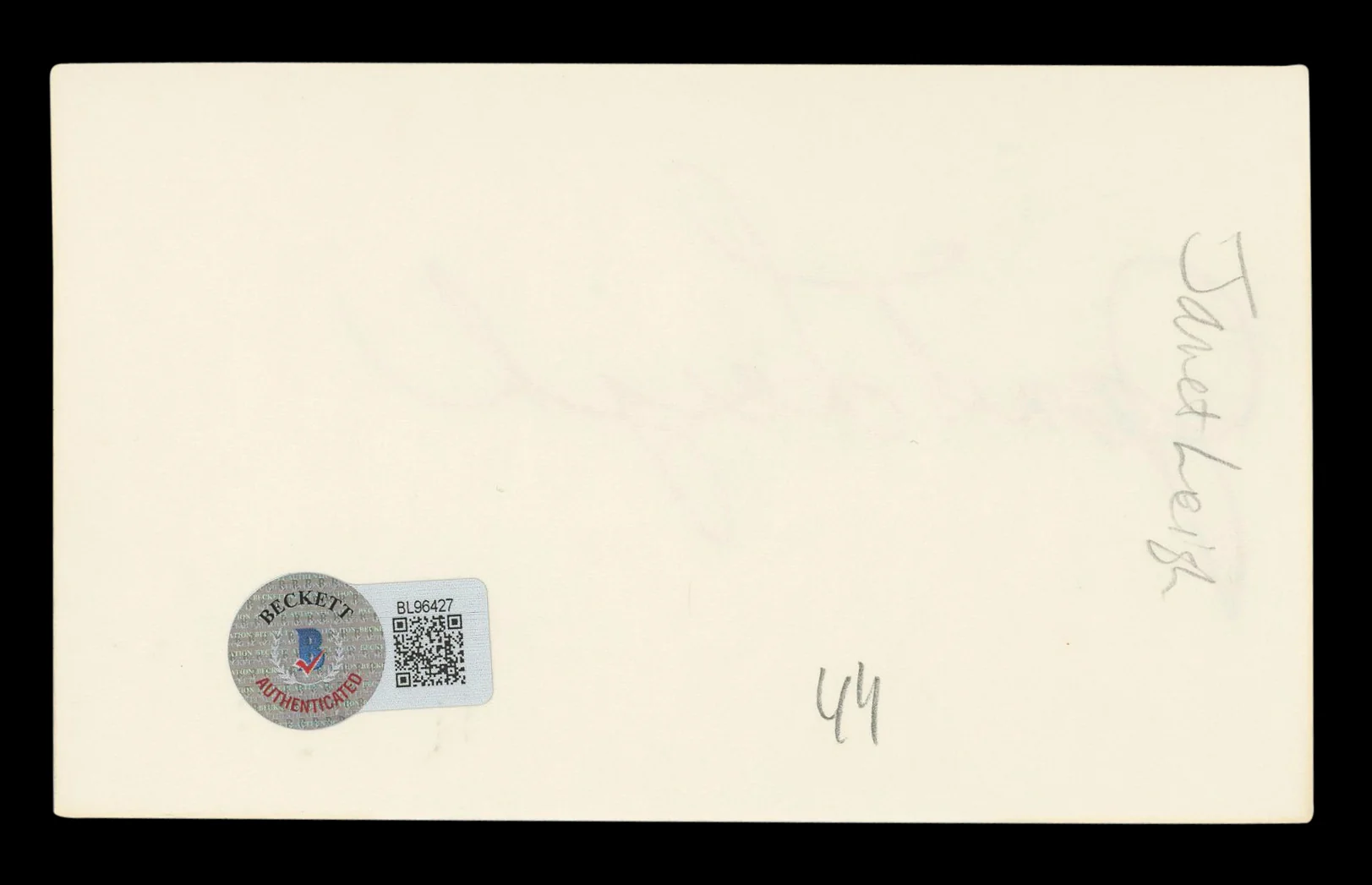 Janet Leigh Psycho Authentic Signed 3x5 Index Card Autographed BAS #BL96427 - Image 3
