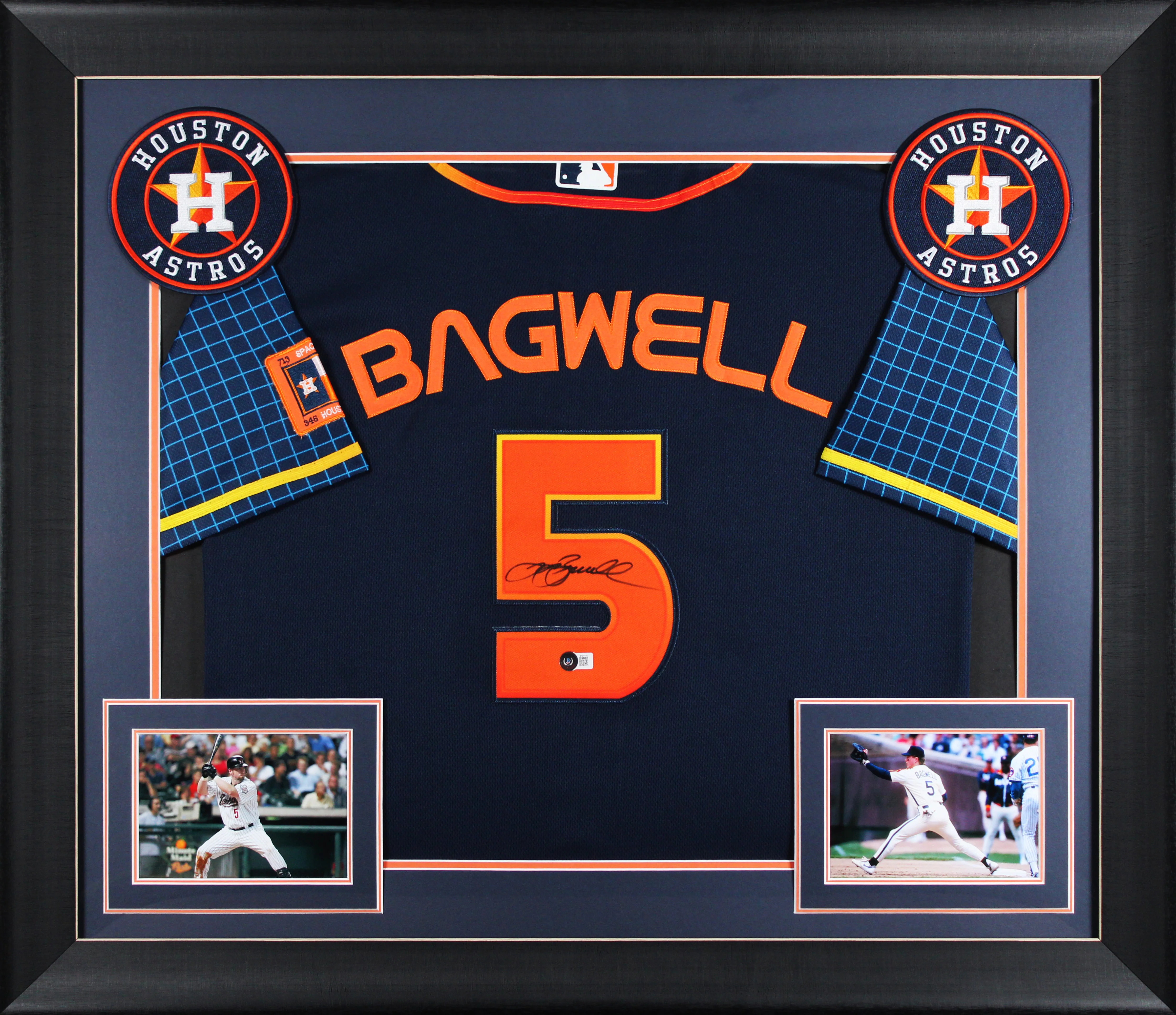 Jeff Bagwell Authentic Signed Navy Space City Framed Jersey BAS #BH24144