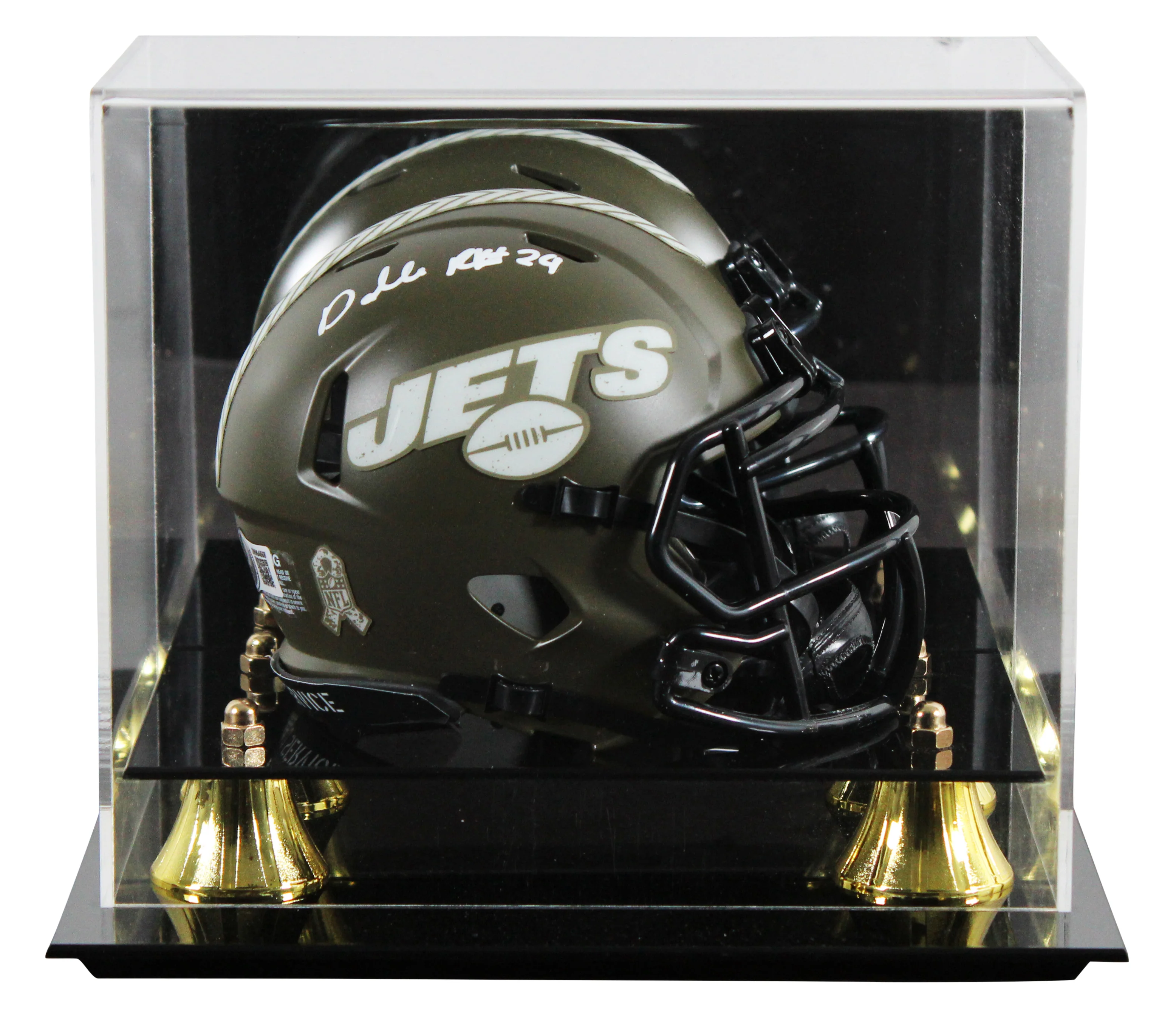 Jets Darrelle Revis Signed Salute To Service Speed Mini Helmet W/ Case BAS Wit - Image 2