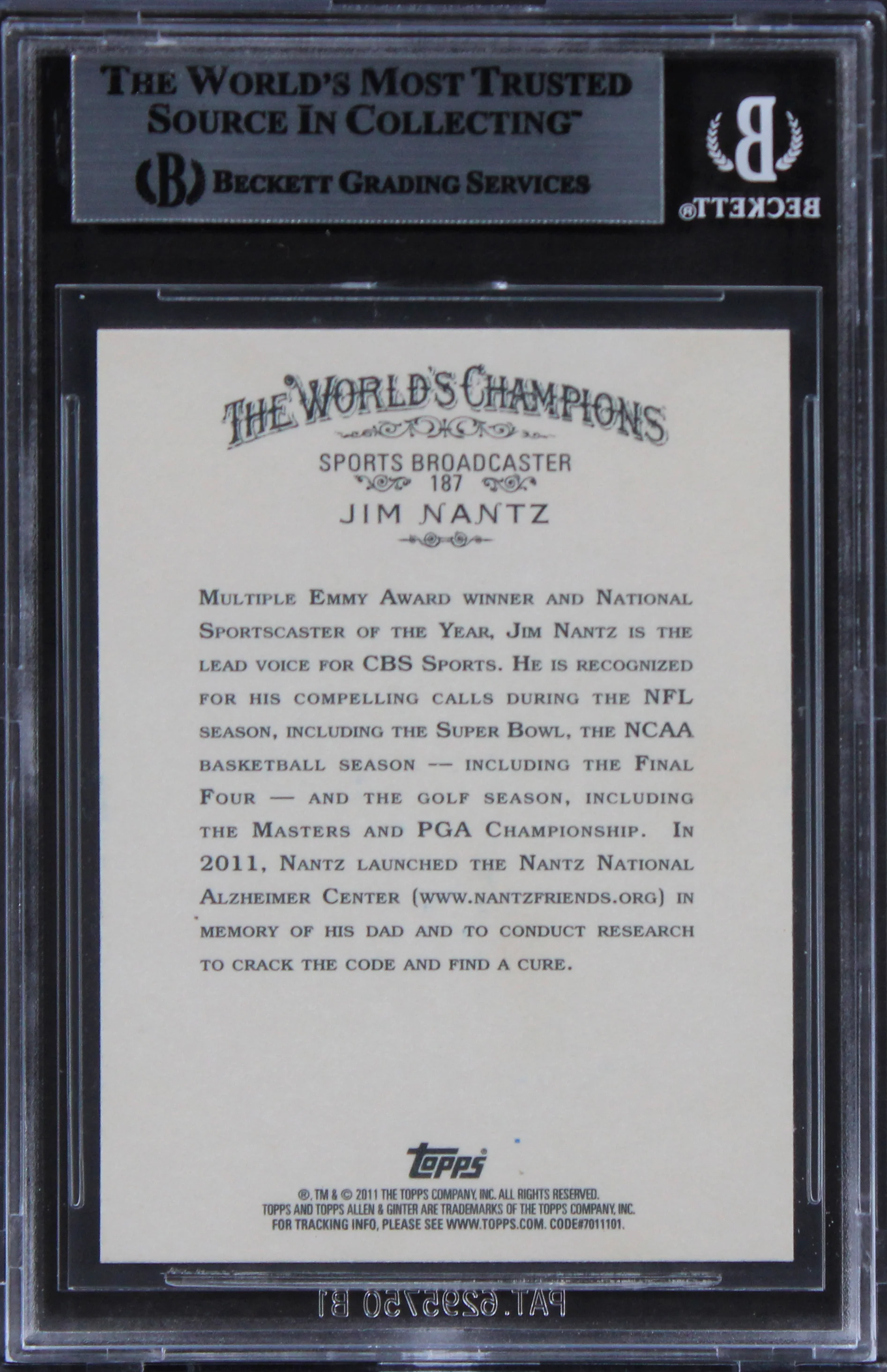 Jim Nantz Authentic Signed 2011 Topps Allen & Ginter #187 Card BAS Slabbed - Image 3