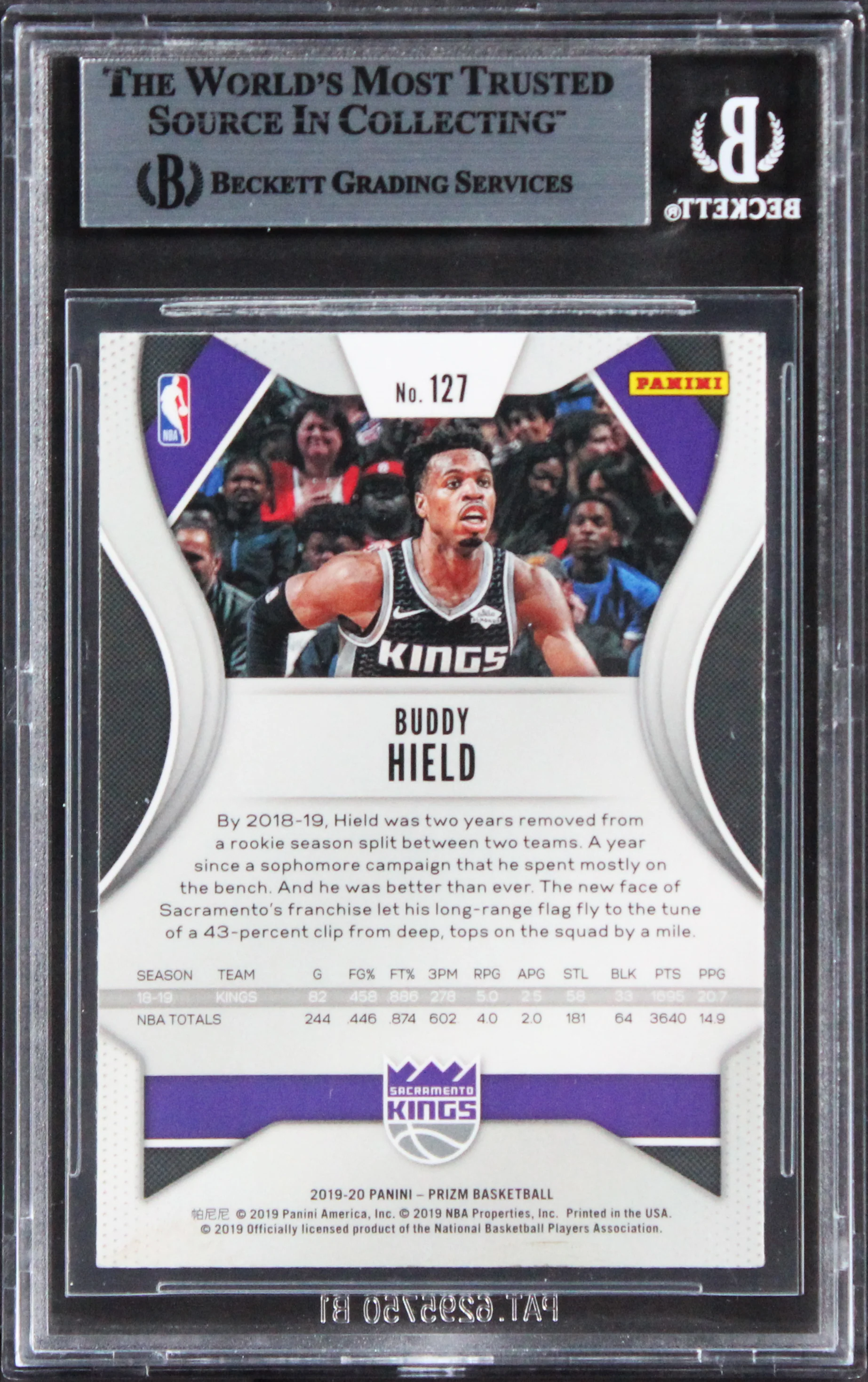 Kings Buddy Hield Authentic Signed 2019 Panini Prizm #127 Card BAS Slabbed - Image 3
